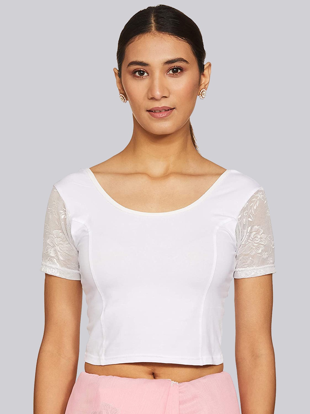 

Fressia Fabrics Round Neck Saree Blouse, White
