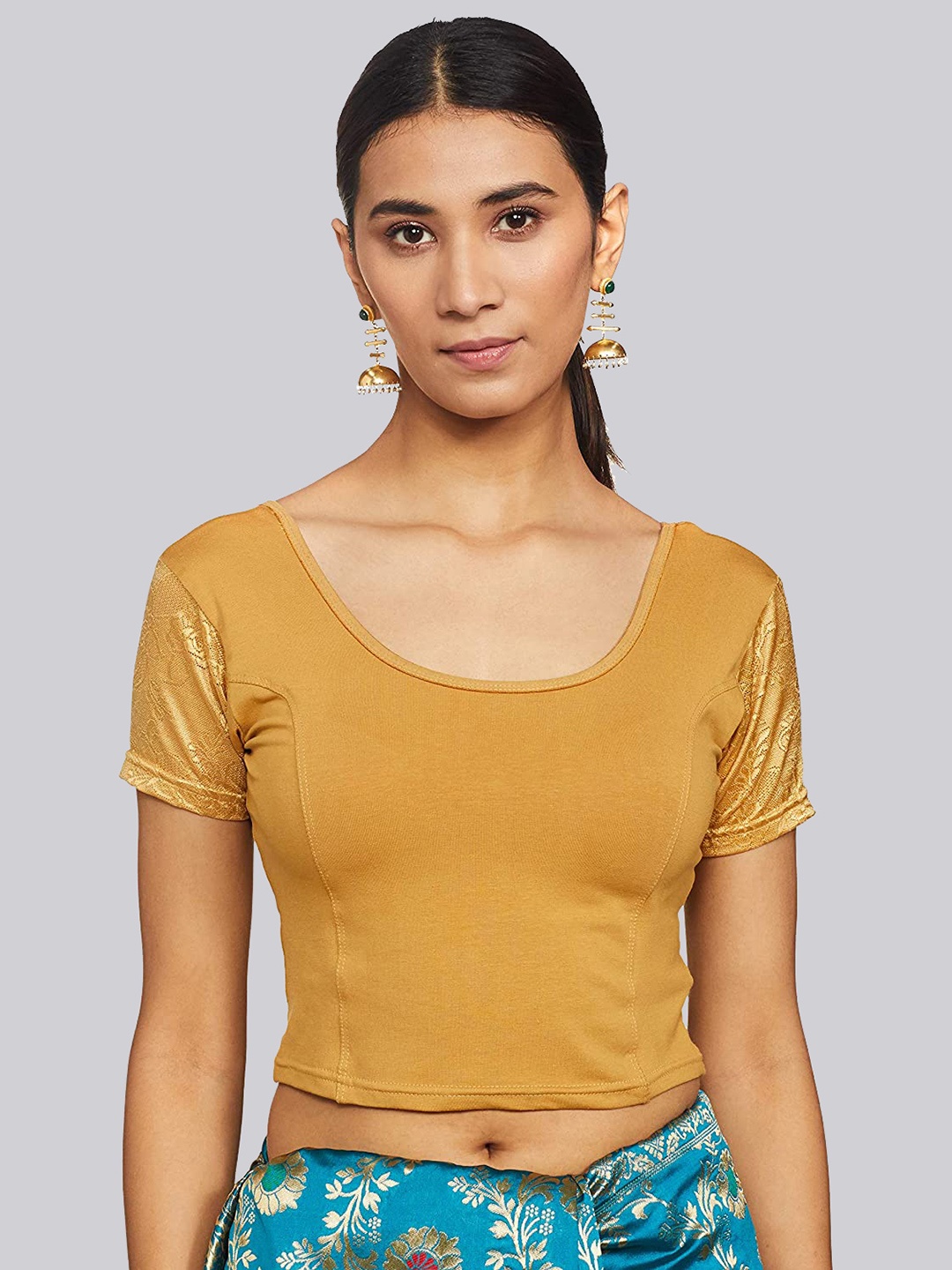 

Fressia Fabrics Round Neck Saree Blouse, Beige