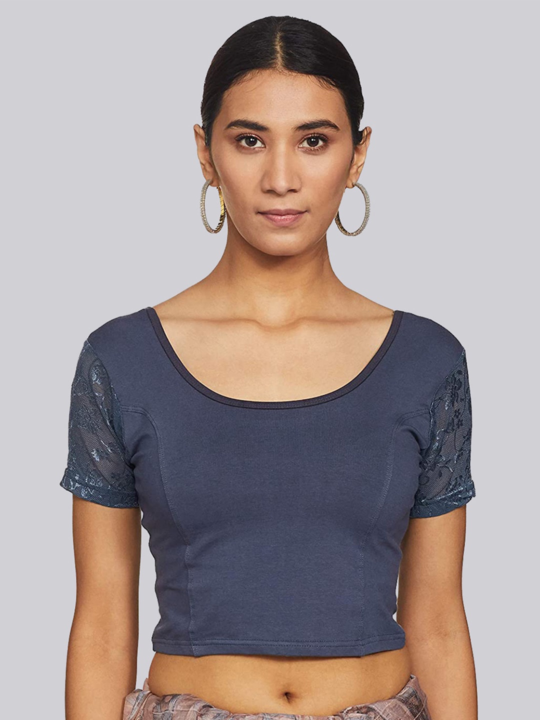 

Fressia Fabrics Round Neck Saree Blouse, Grey
