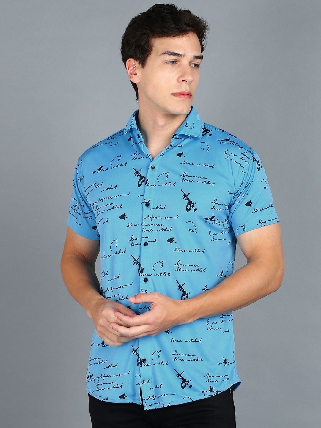 

QLONZ STORE Opaque Printed Casual Shirt, Na