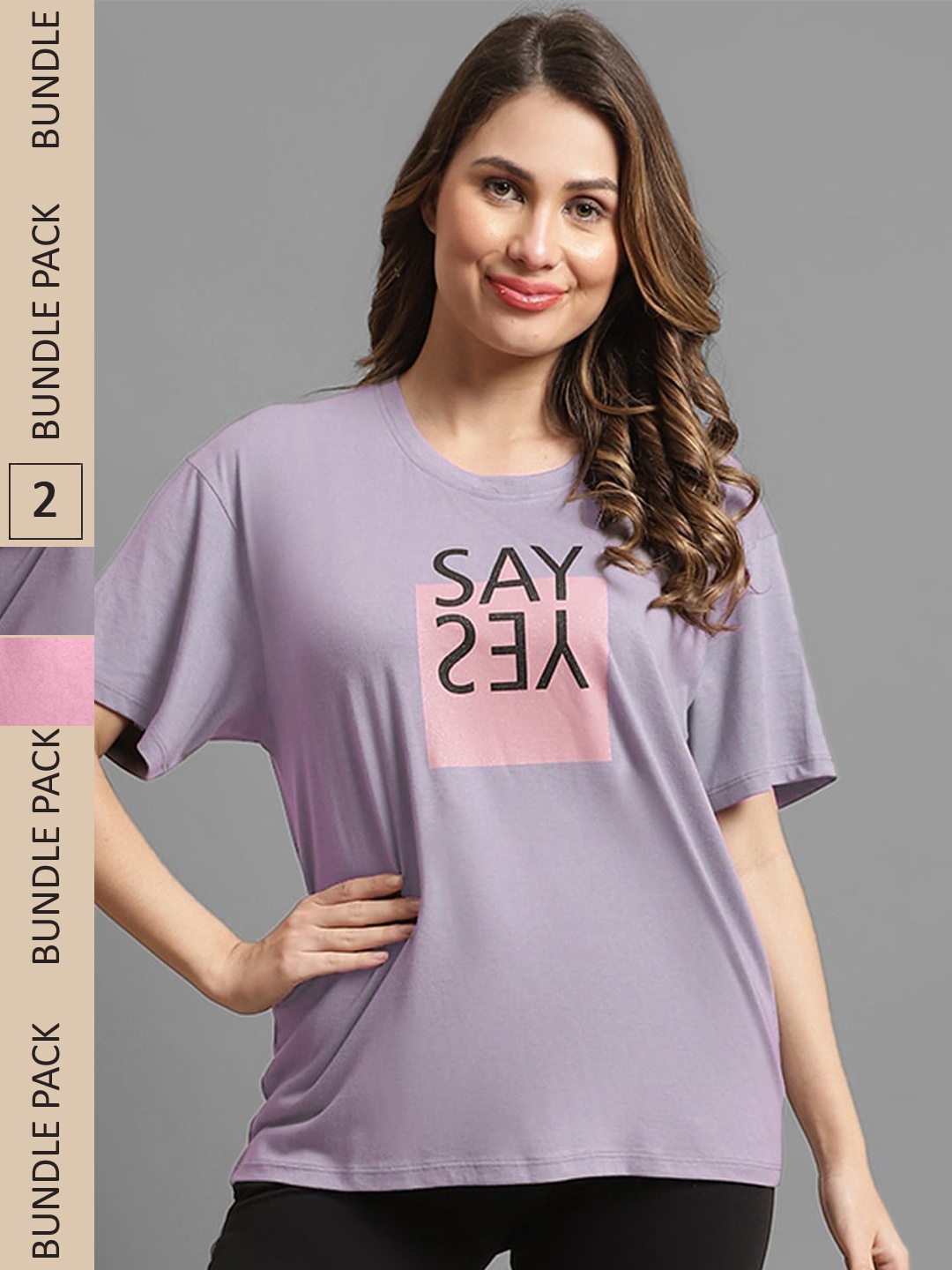 

Kanvin Pink & Purple Pack Of 2 Printed Drop Shoulder Loose T-shirt