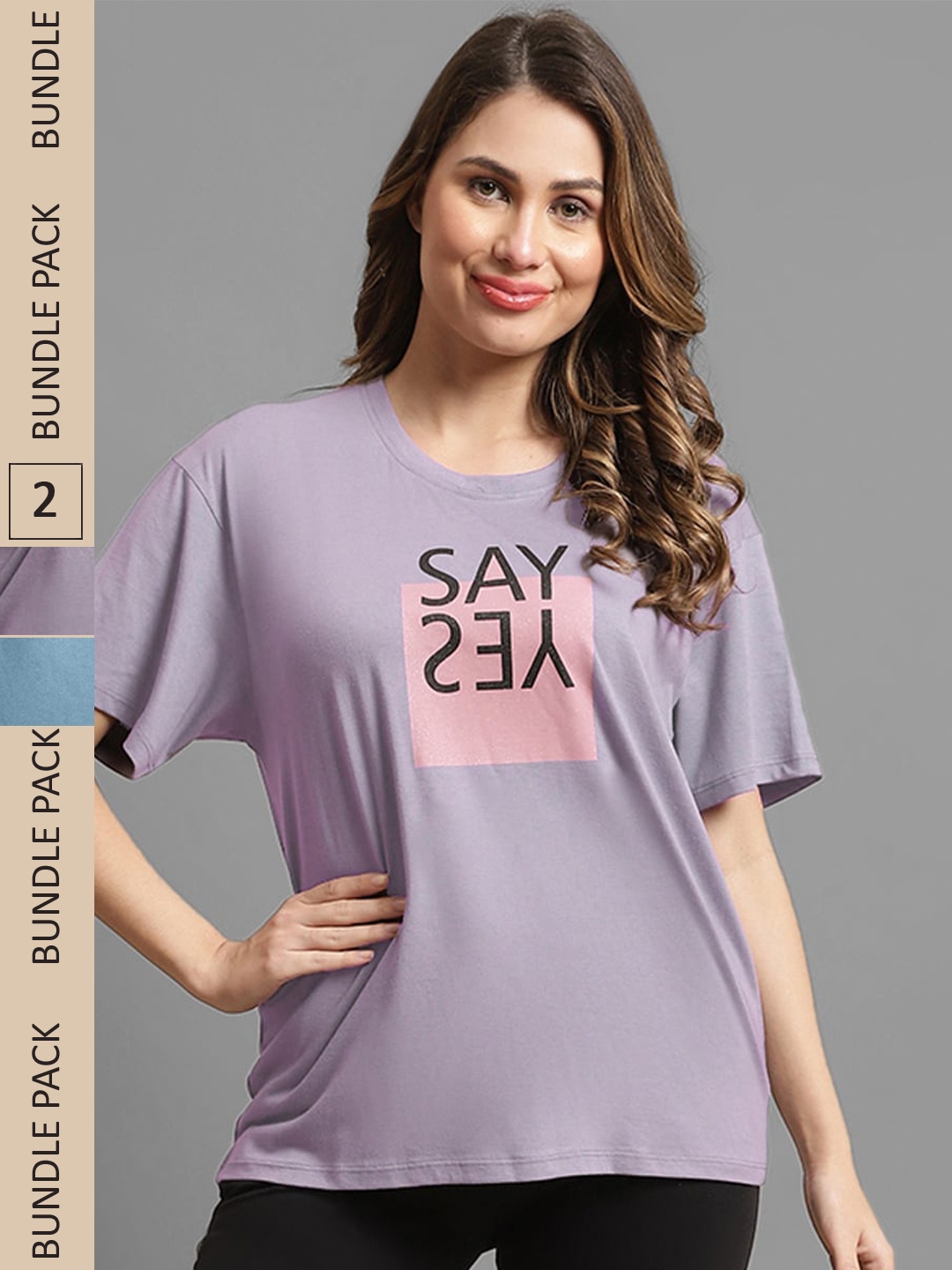

Kanvin Women Violet & Blue Pack Of 2 Printed Drop Shoulder Sleeves Loose T-shirts