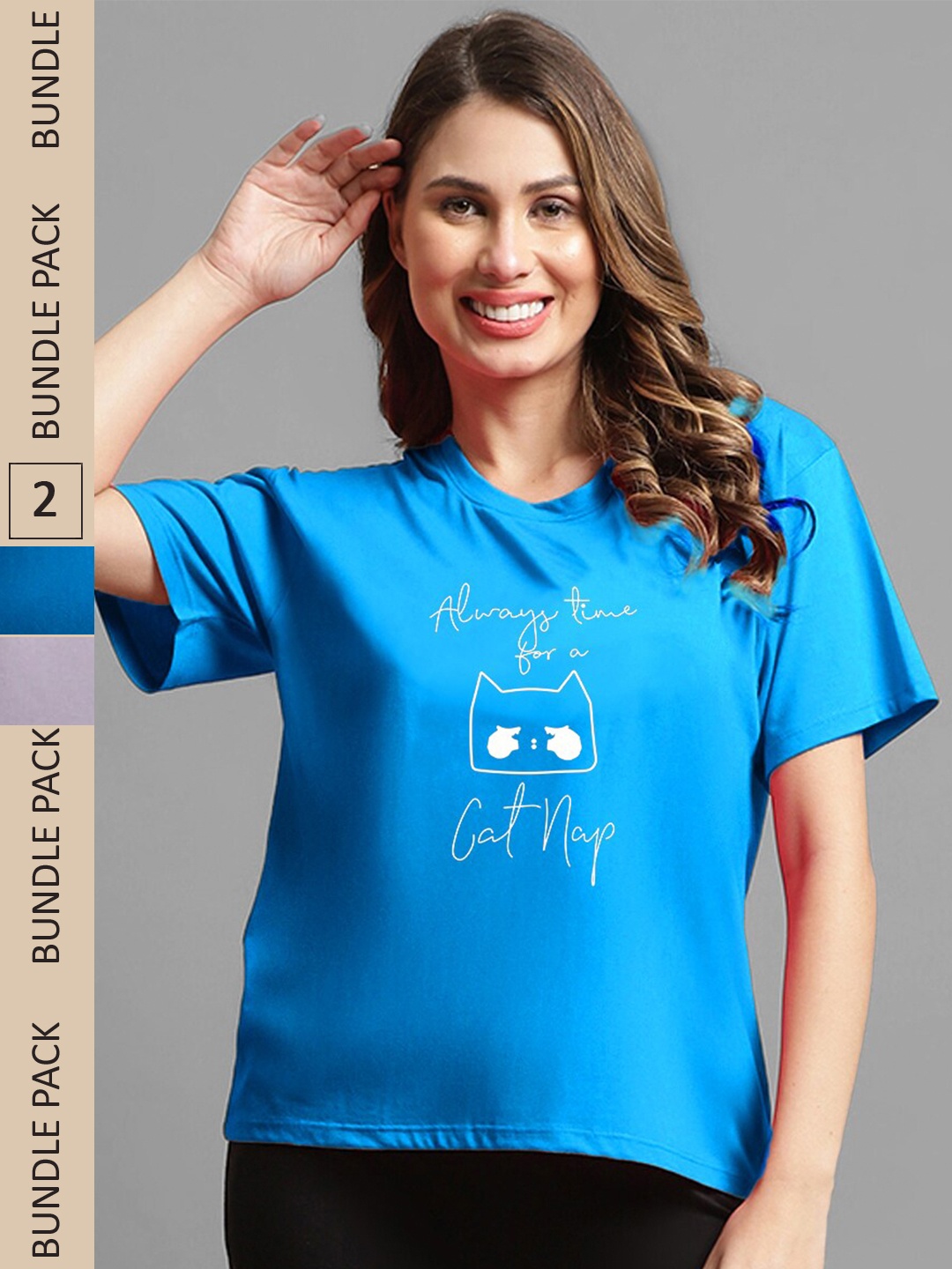 

Kanvin Pack Of 2 Blue & Violet Typography Printed Oversized Cotton T-shirt