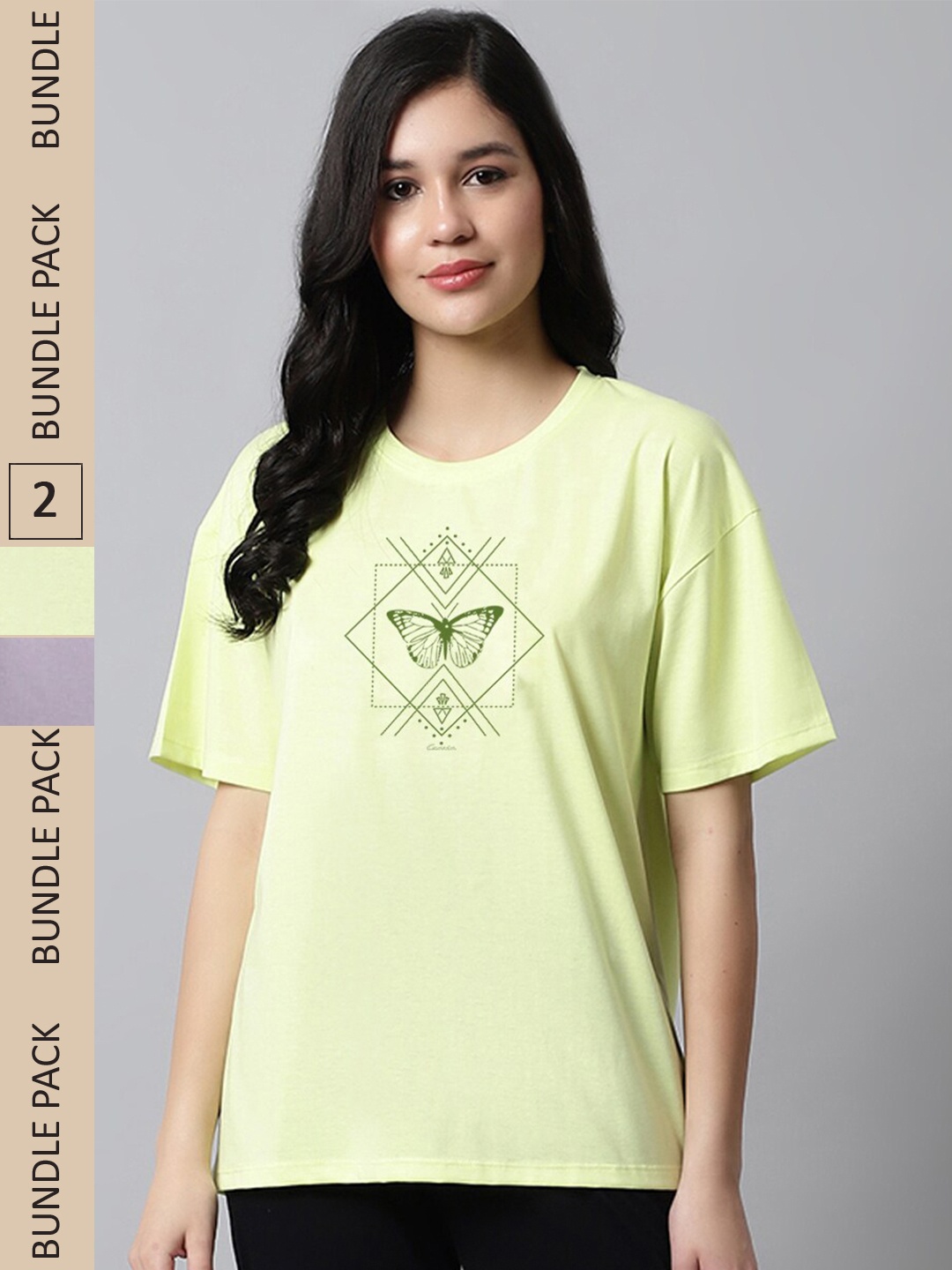 

Kanvin Yellow & Lavender Pack Of 2 Printed Loose T-shirt