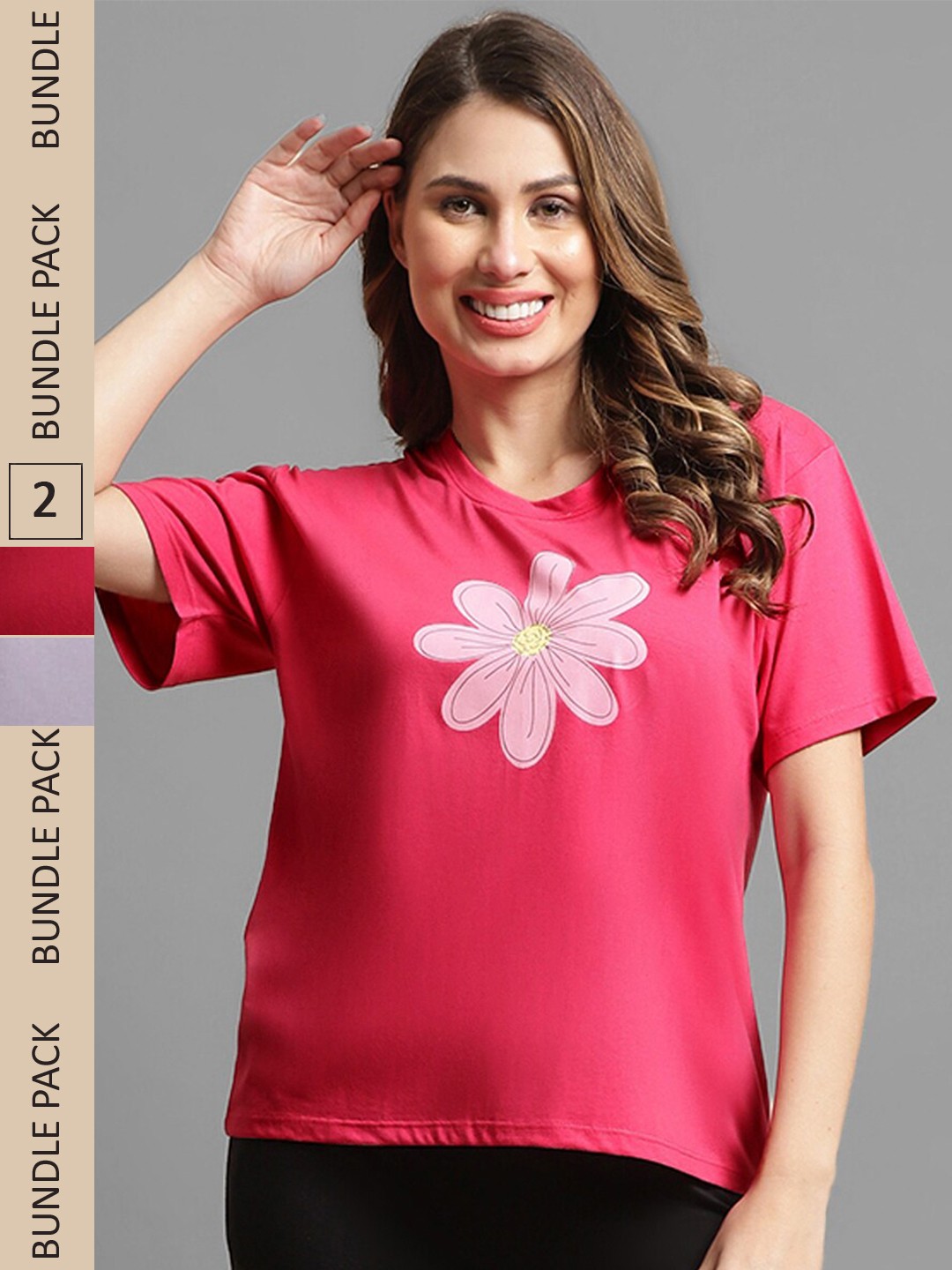

Kanvin Pack of 2 Violet & Red Printed Oversized Fit T-shirts
