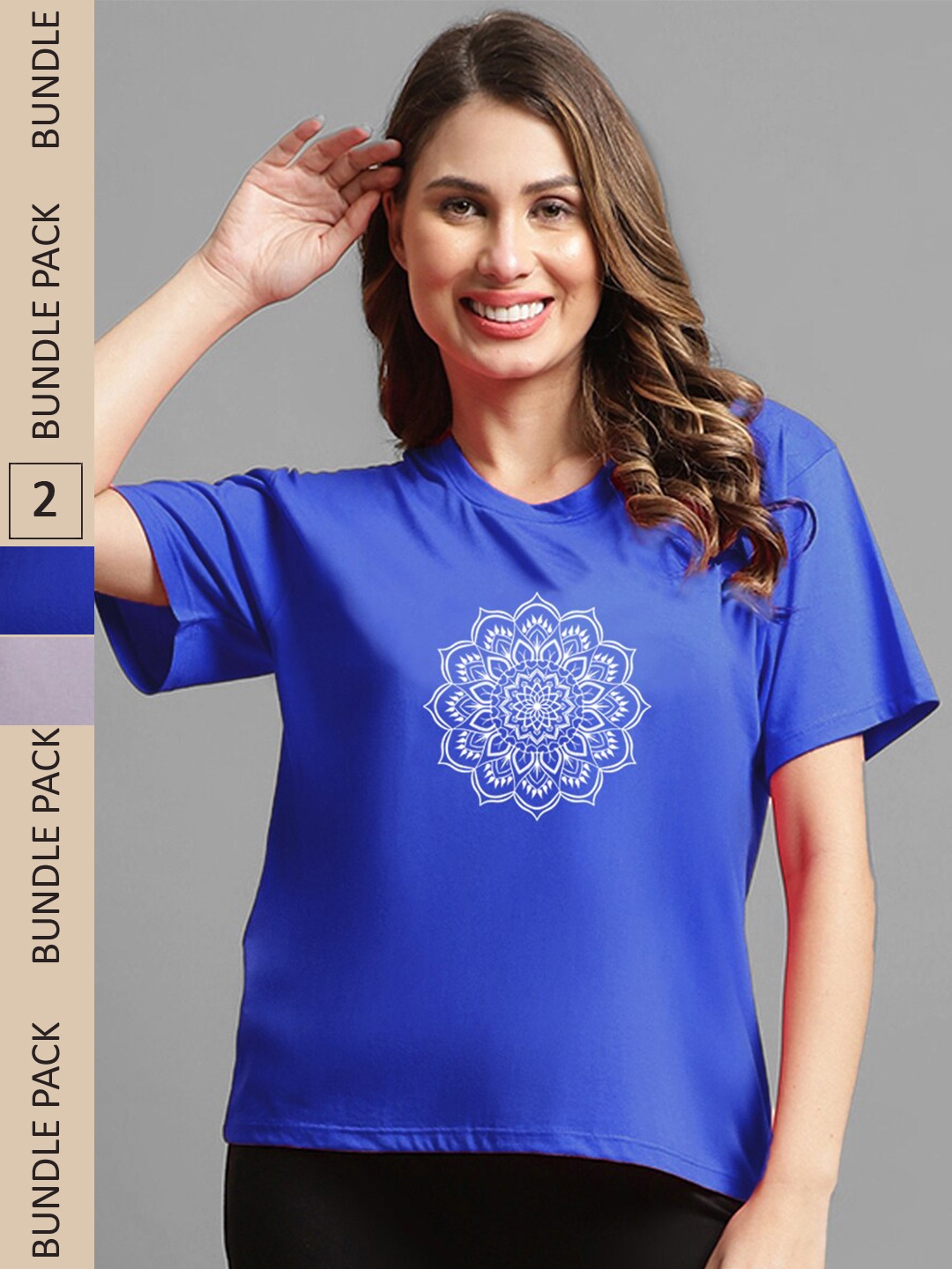 

Kanvin Pack of 2 Violet & Blue Printed Oversized Fit T-shirts