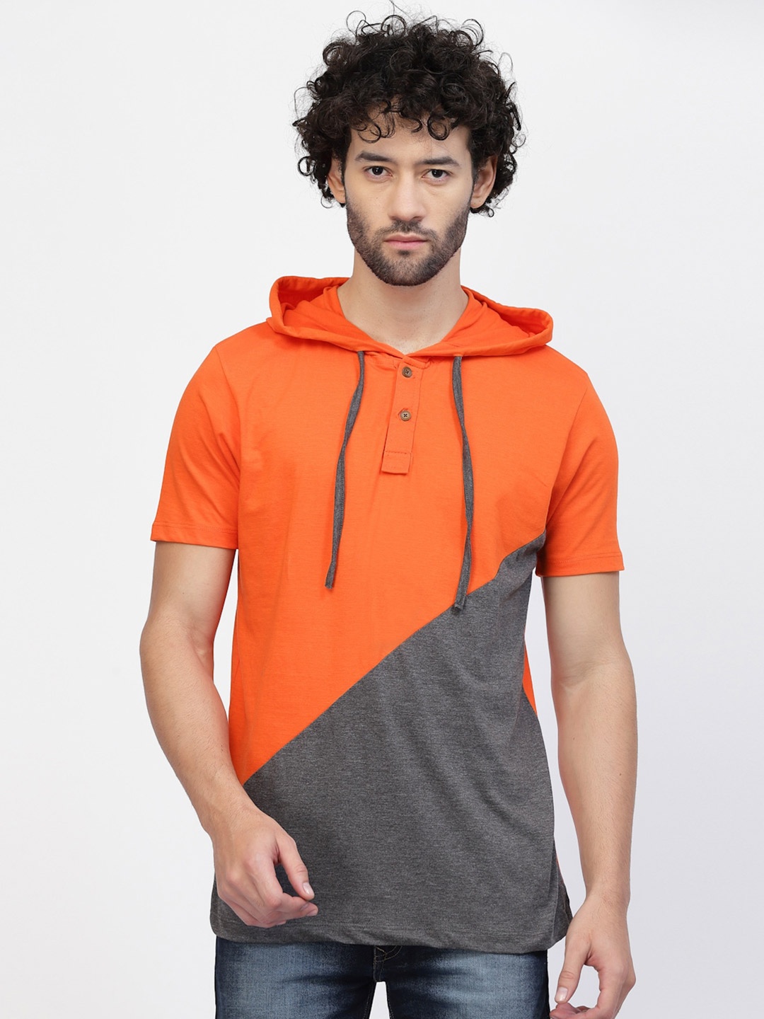 

Kalt Colourblocked Hooded T-shirt, Orange