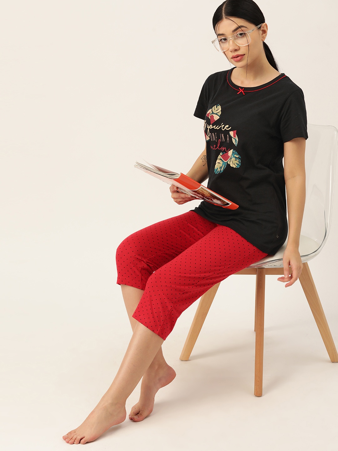

ETC Women Printed Night Suit, Black