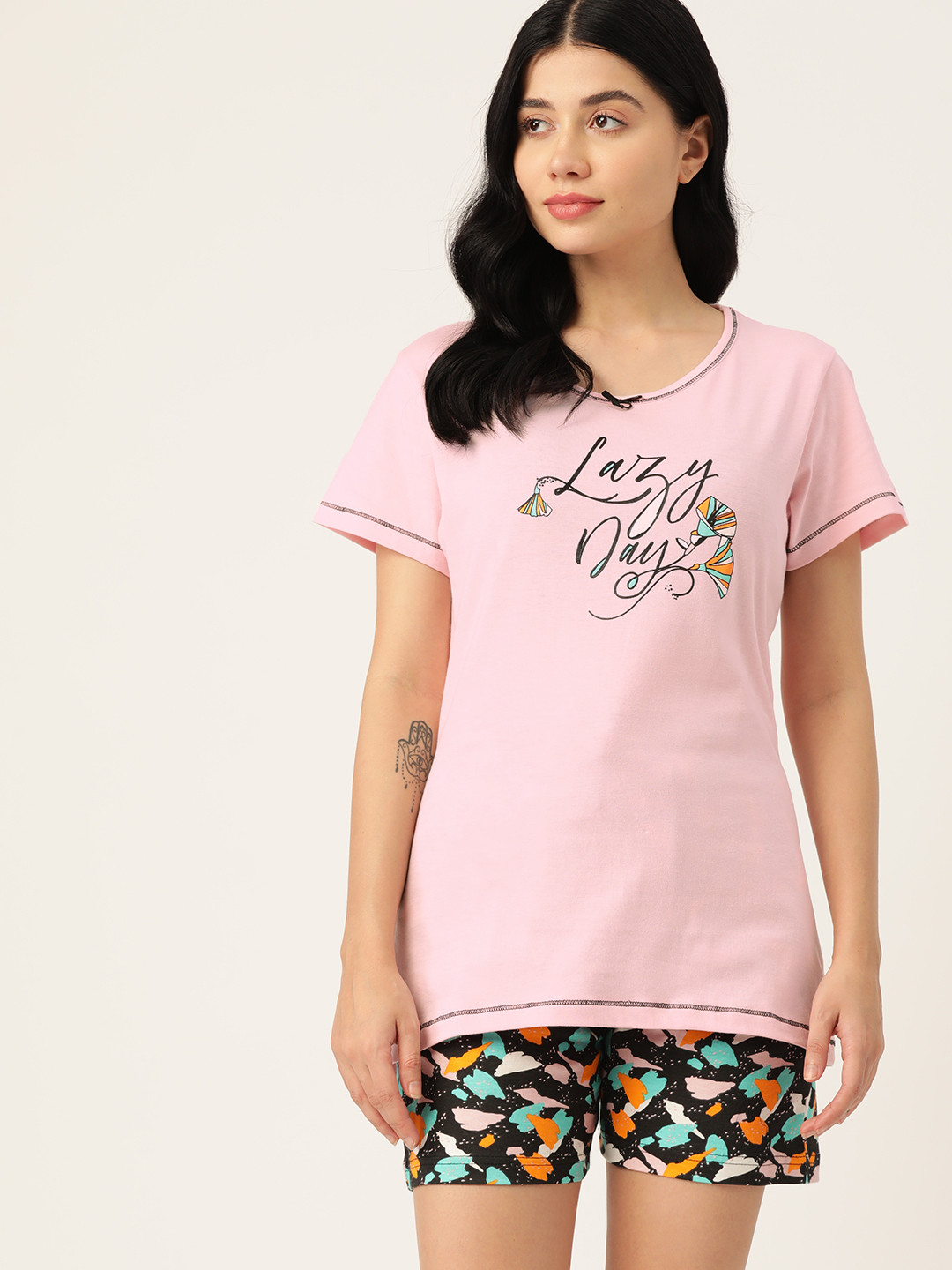 

ETC Women Typography Printed Night suit, Pink