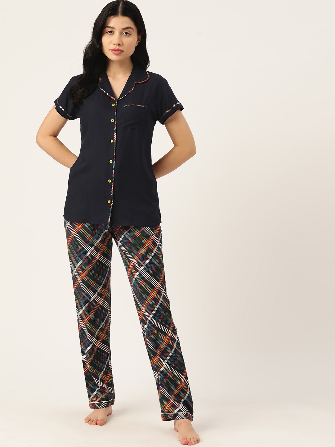 

ETC Women Solid Night suit, Navy blue