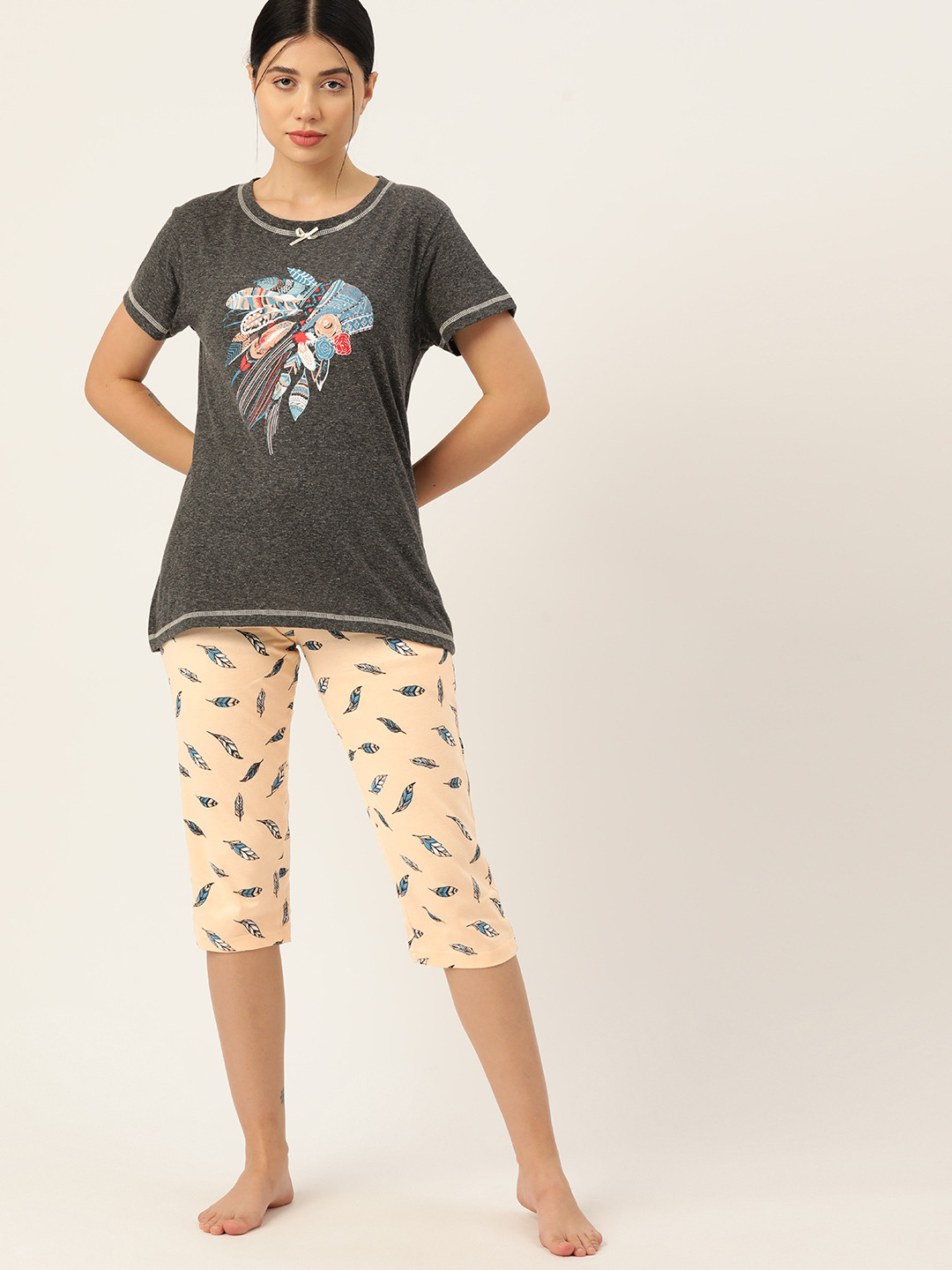 

ETC Women Printed Night Suit, Grey