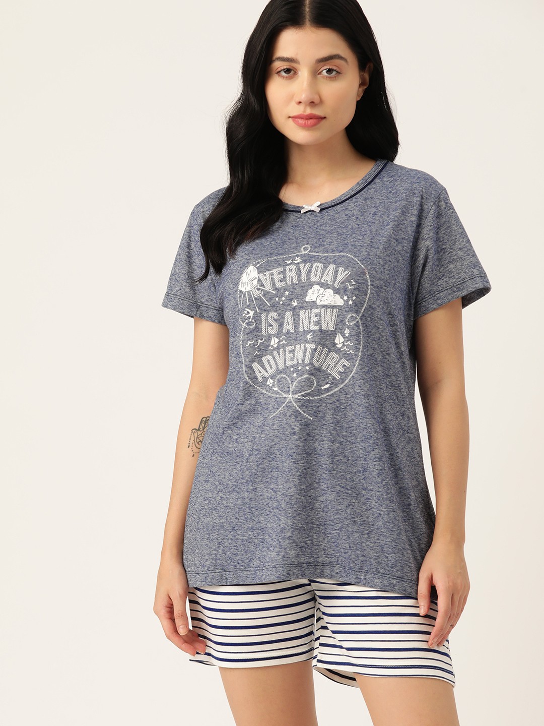 

ETC Women Typography Printed Night Suit, Grey