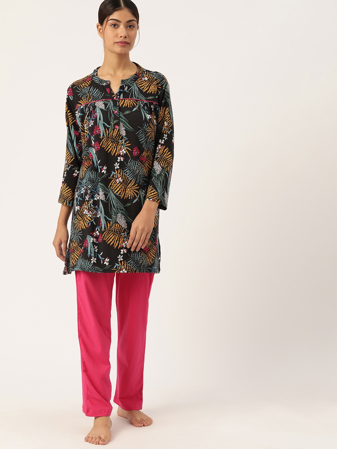 

ETC Women Floral Printed Night Suit, Black