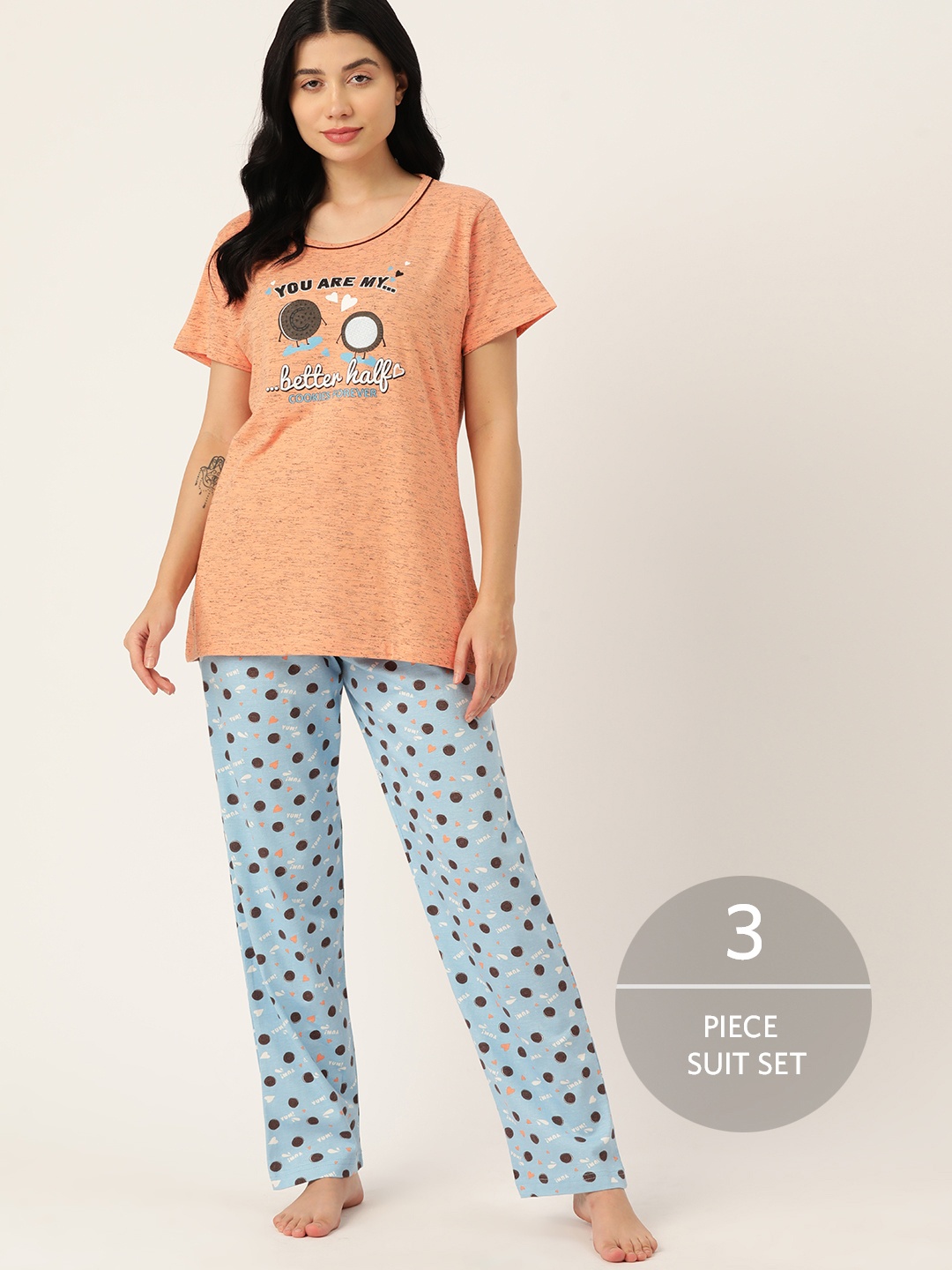 

ETC Women Printed Night suit, Orange