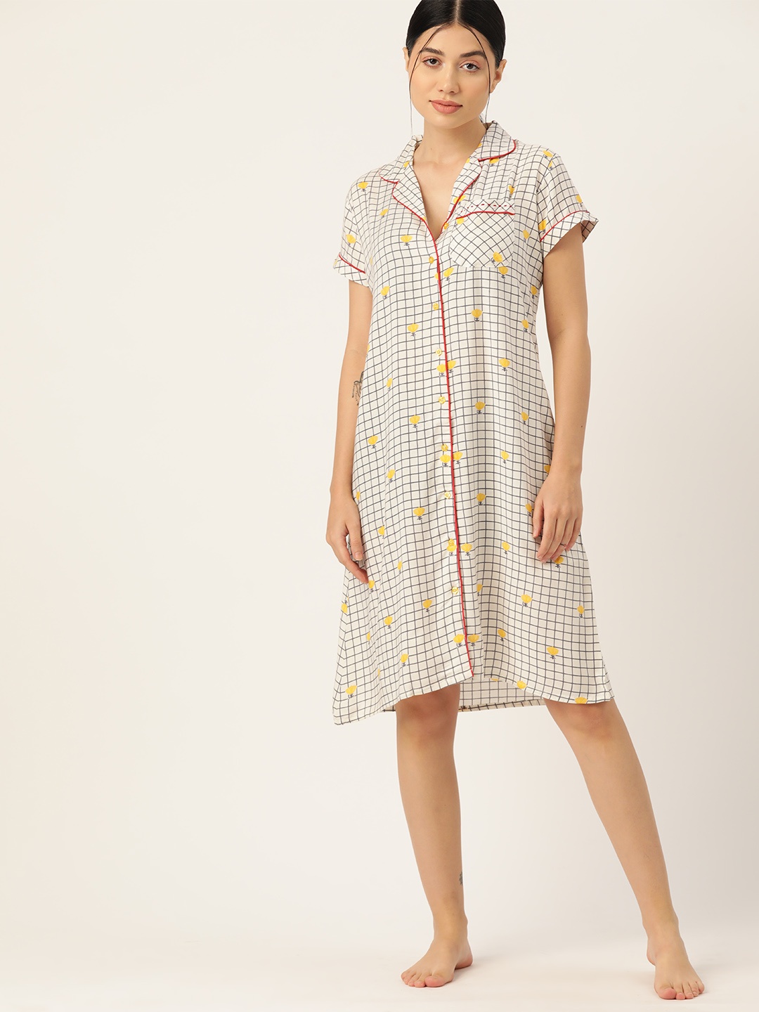 

ETC Off Checked Nightdress, Off white