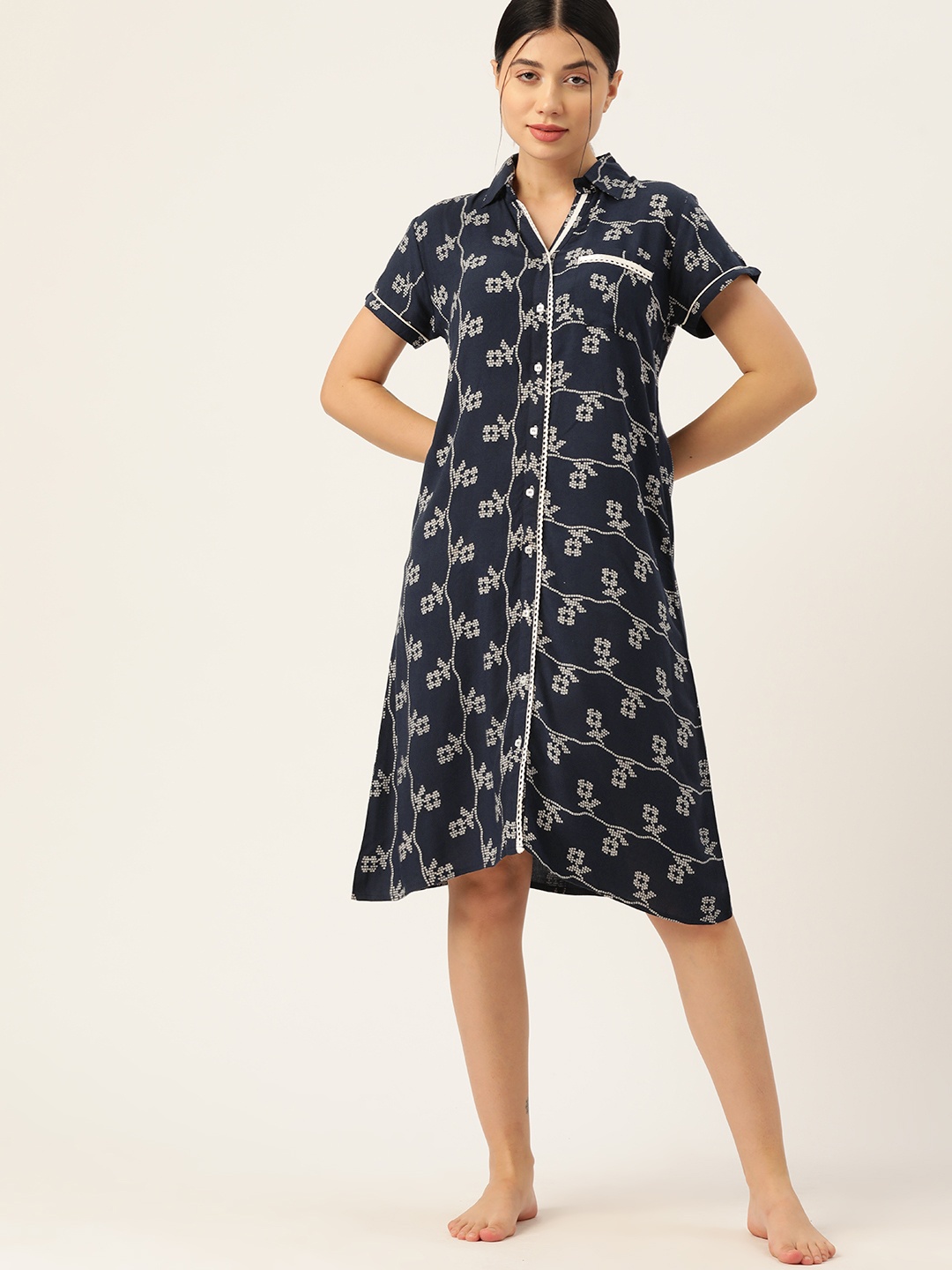 

ETC Printed Nightdress, Navy blue