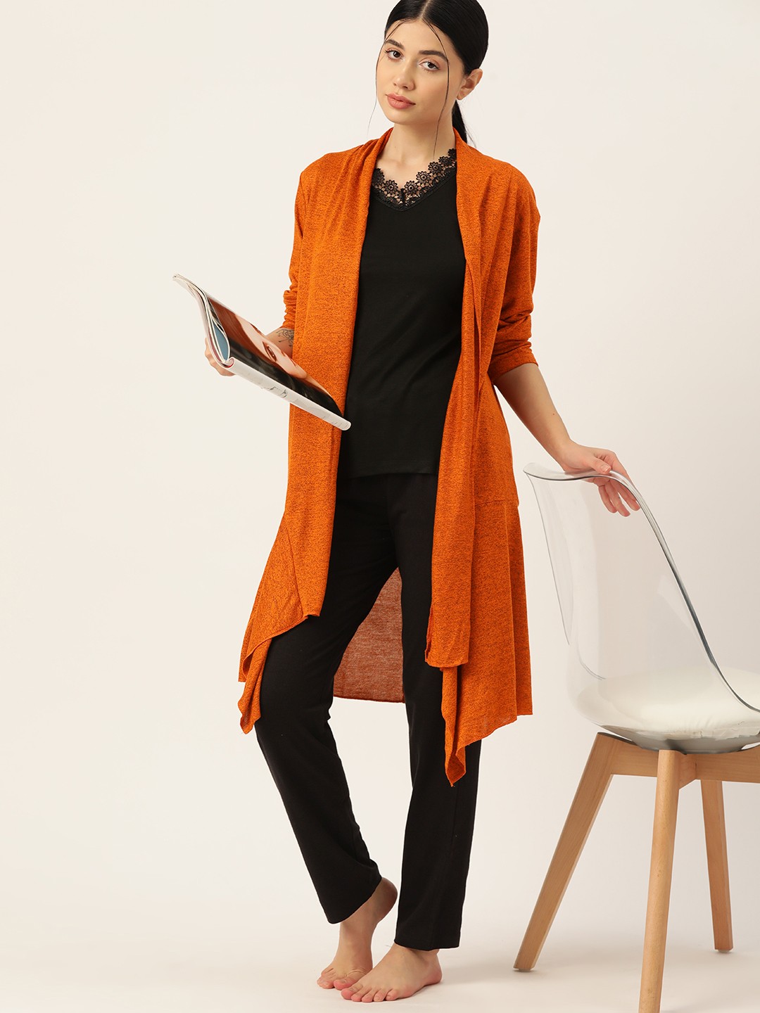 

ETC Women Solid Night Suit With Shrug, Black