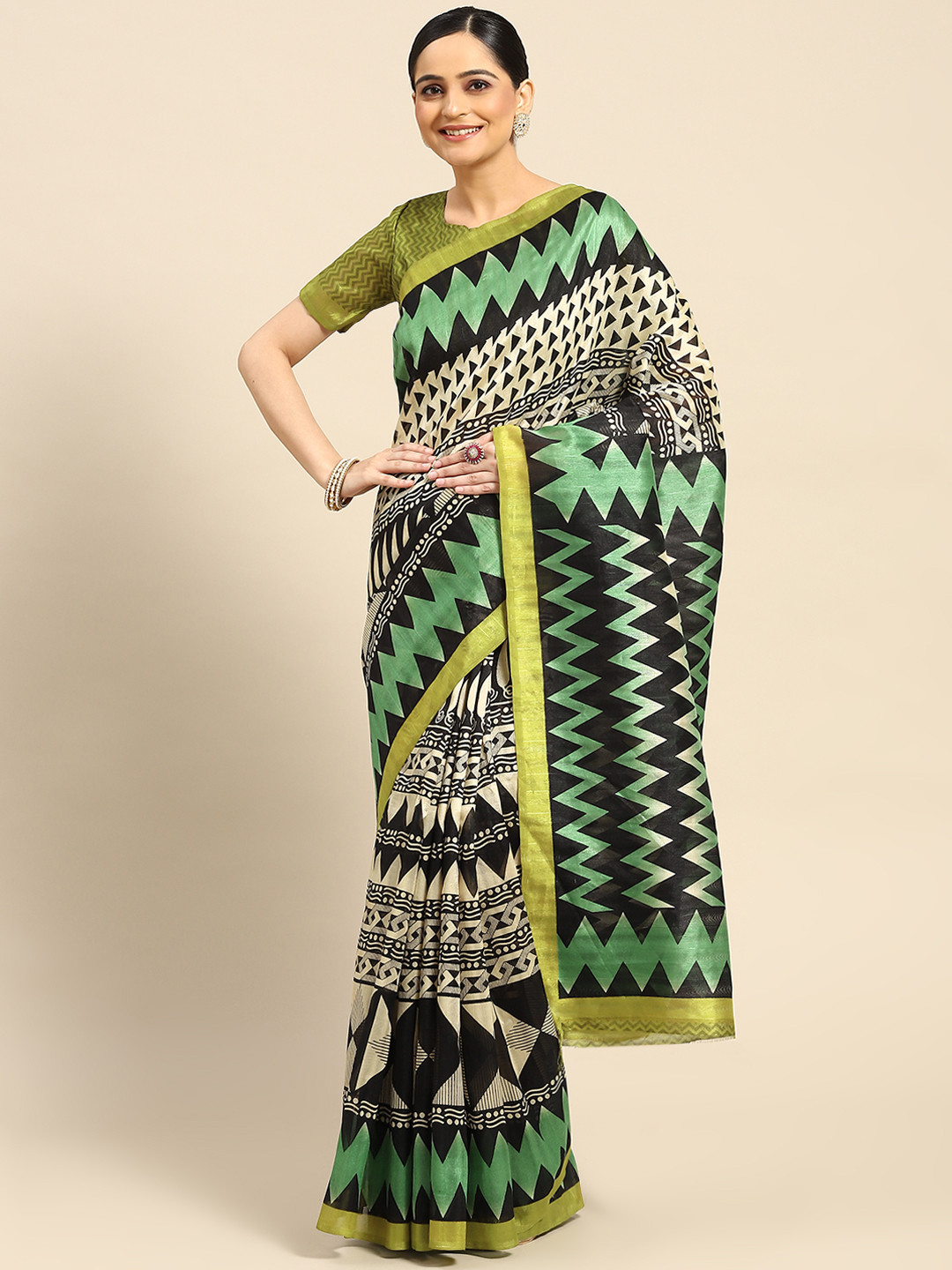 

AHIKA Printed Art Silk Tussar Saree, Multi