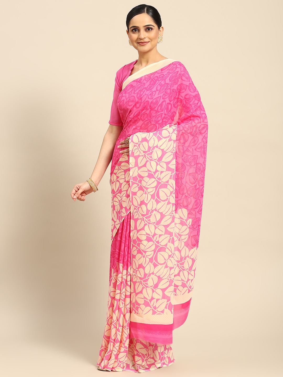 

AHIKA Floral Printed Poly Chiffon Saree, Pink