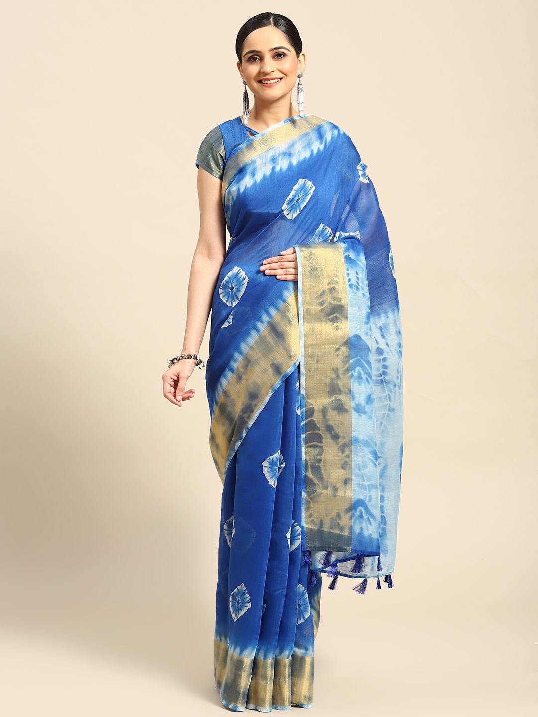 

AHIKA Tie and Dye Chanderi Saree, Blue