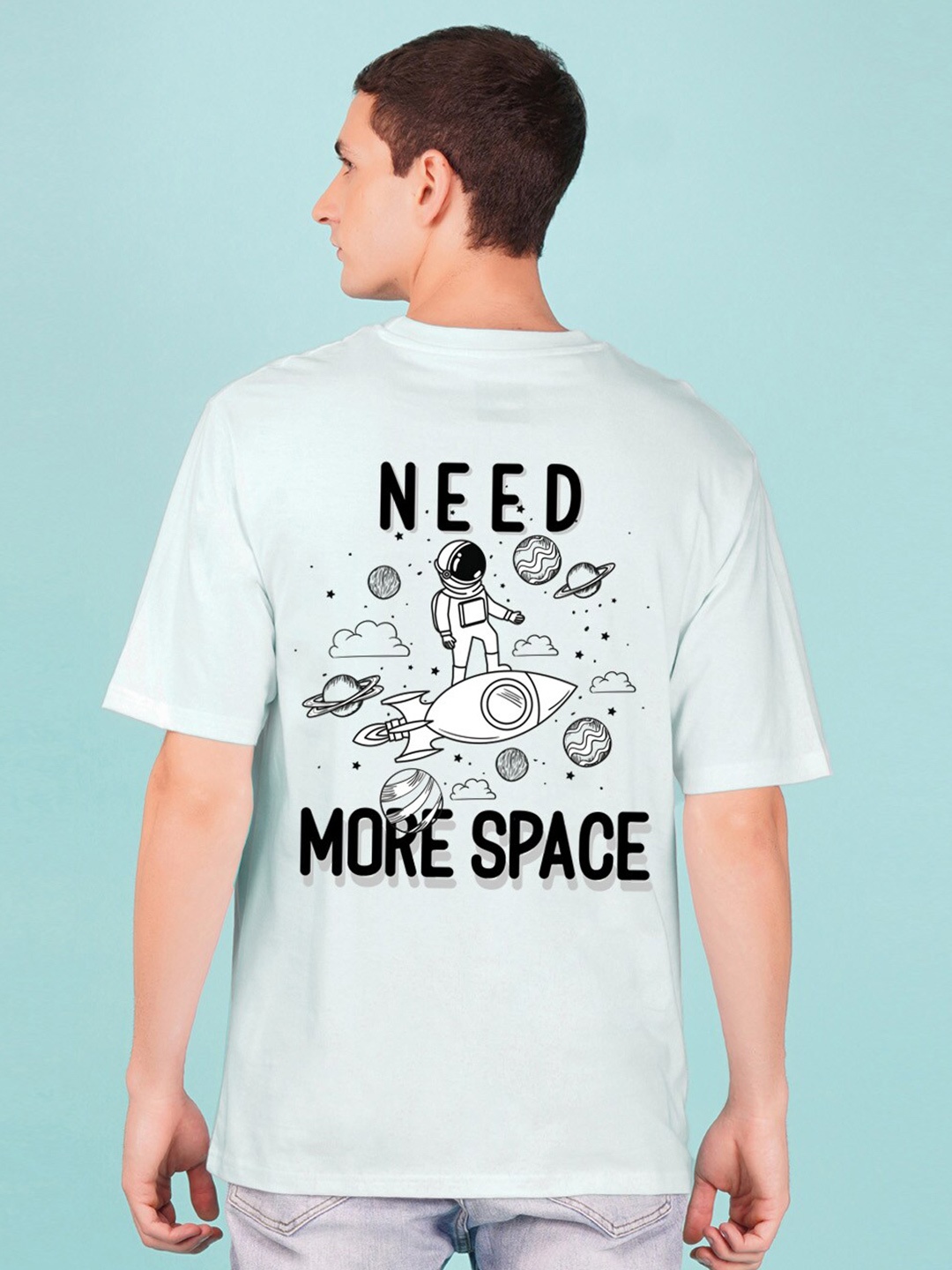 

NUSYL Men Typography Printed Oversized T-shirt, Blue