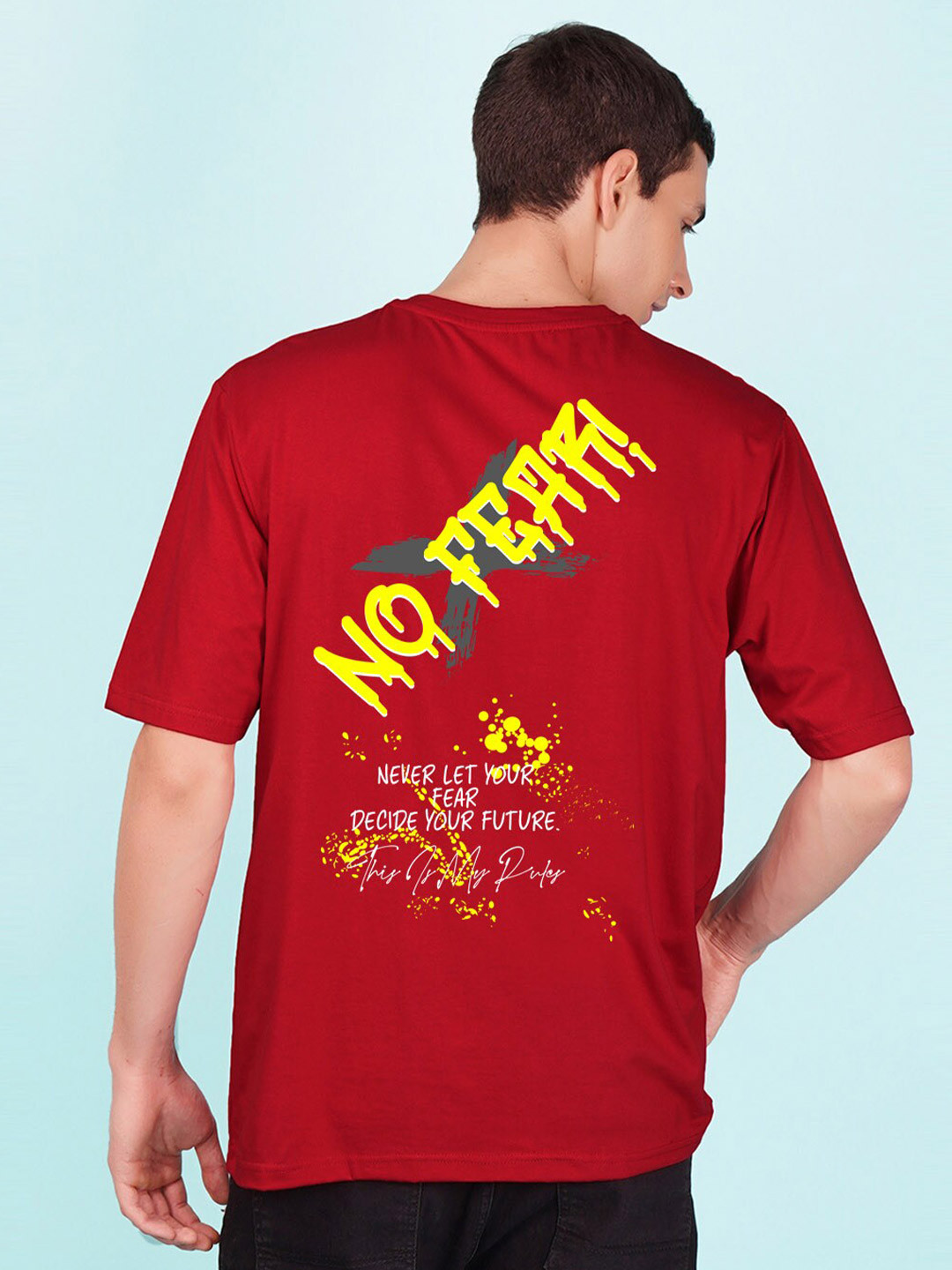 

NUSYL Typography Printed Round Neck oversized T-shirt, Red