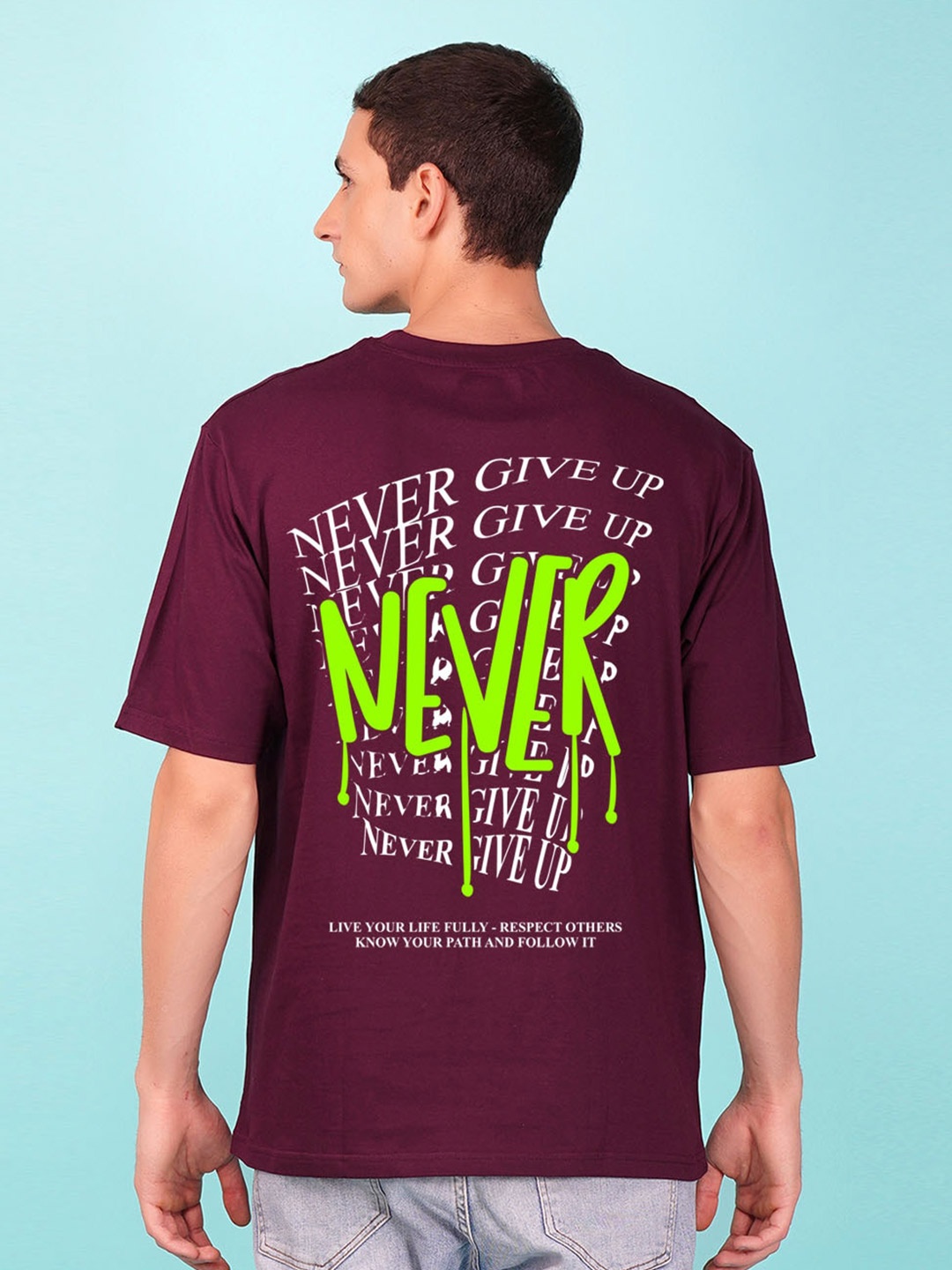 

NUSYL Typography Printed Oversized Cotton T-Shirt, Maroon