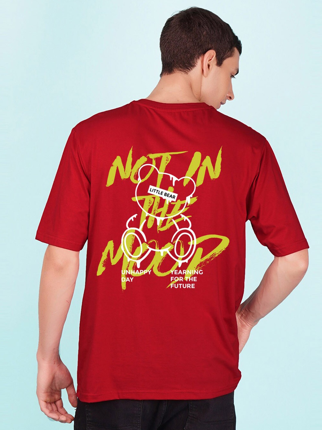 

NUSYL Typography Printed Drop-Shoulder Sleeves Loose T-shirt, Red