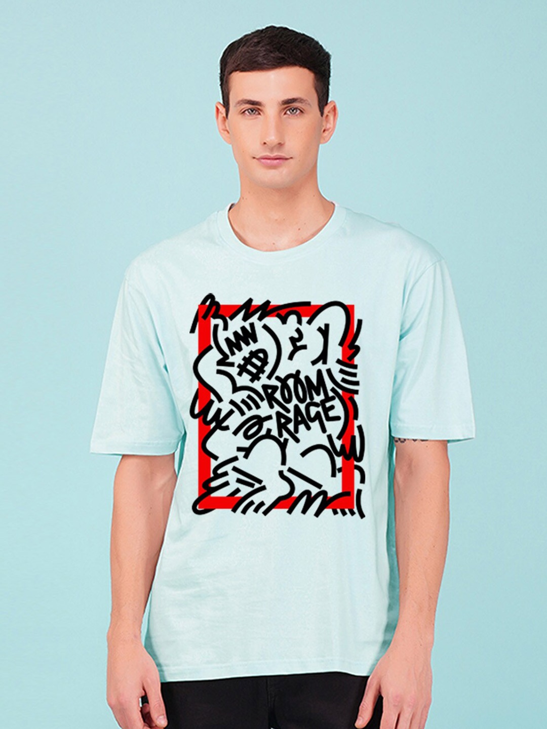 

NUSYL Typography Printed Oversized T-shirt, Blue
