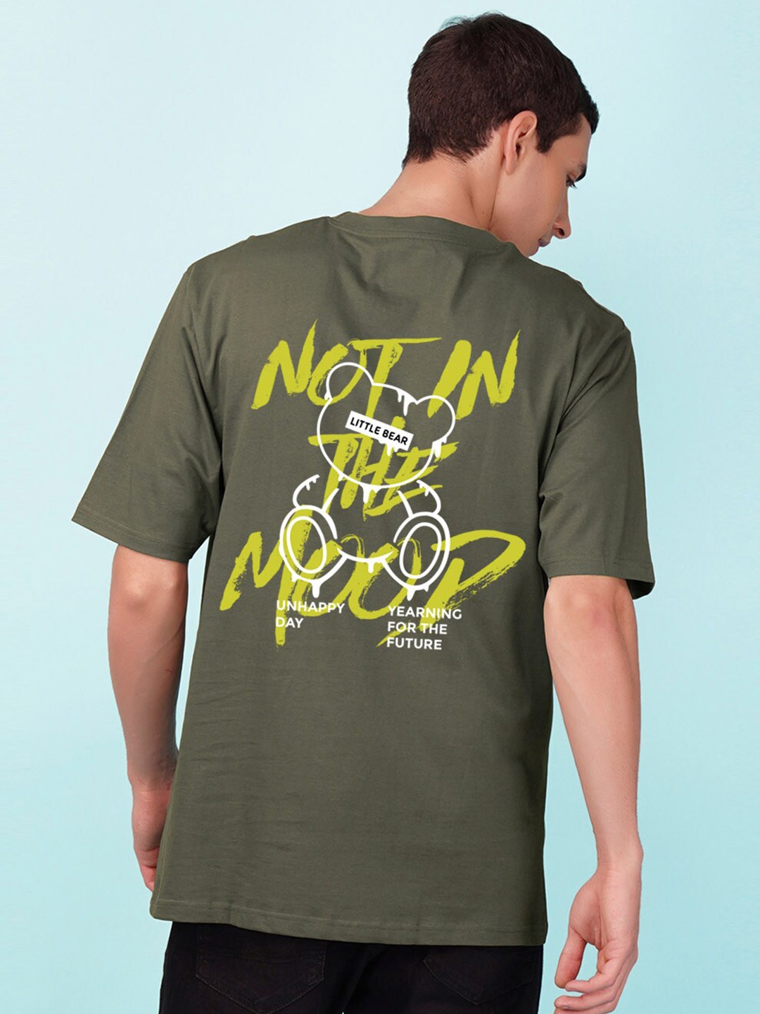 

NUSYL Men Typography Printed Oversized T-shirt, Green