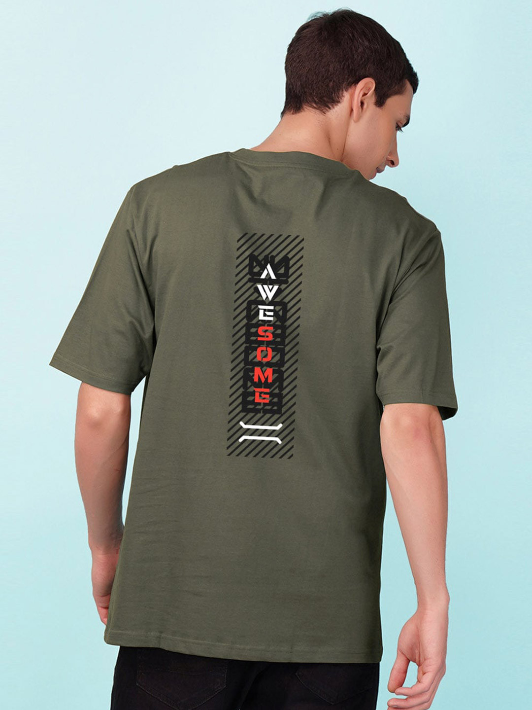 

NUSYL Typography Printed Oversized Casual Cotton T-shirt, Green