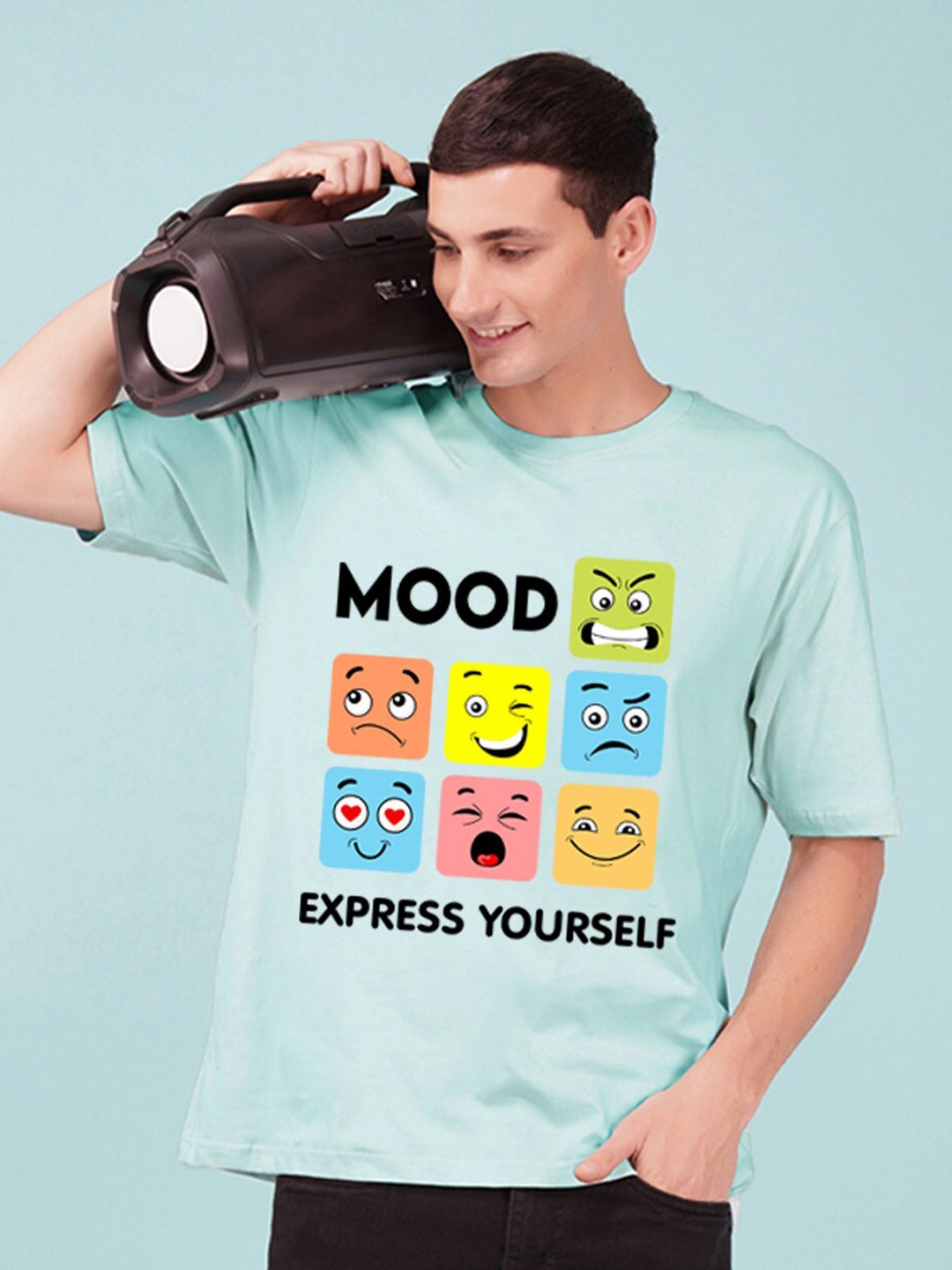 

NUSYL Typography Printed Oversized T-shirt, Blue