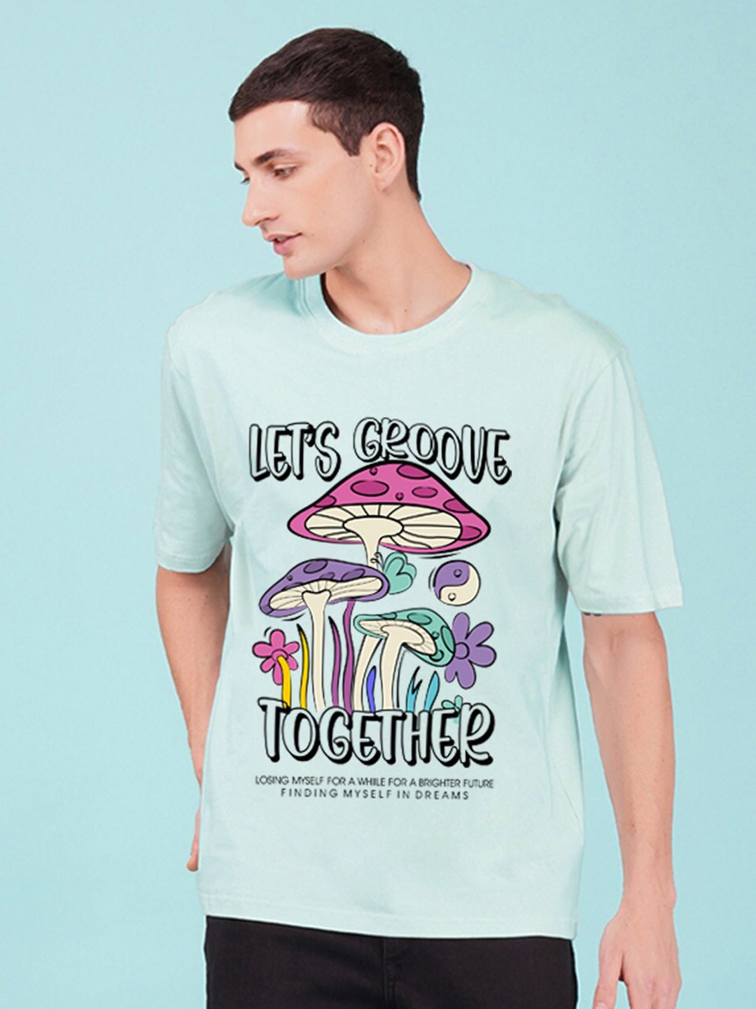 

NUSYL Typography Printed Oversized T-shirt, Blue