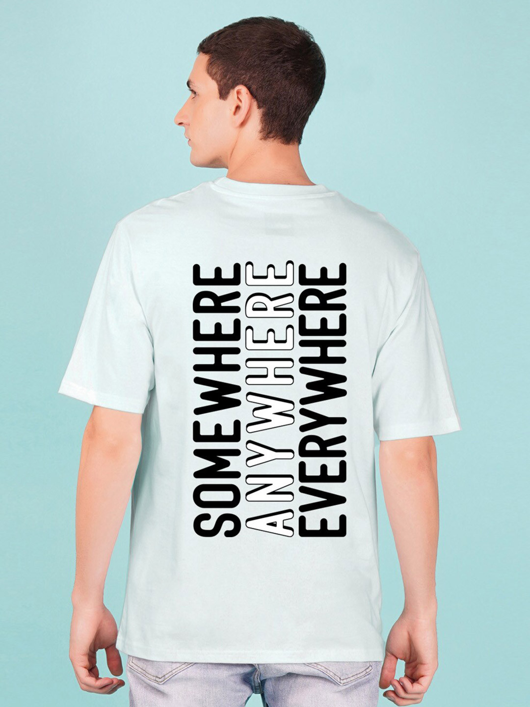 

NUSYL Typography Printed Short Sleeves Oversized T-shirt, Blue