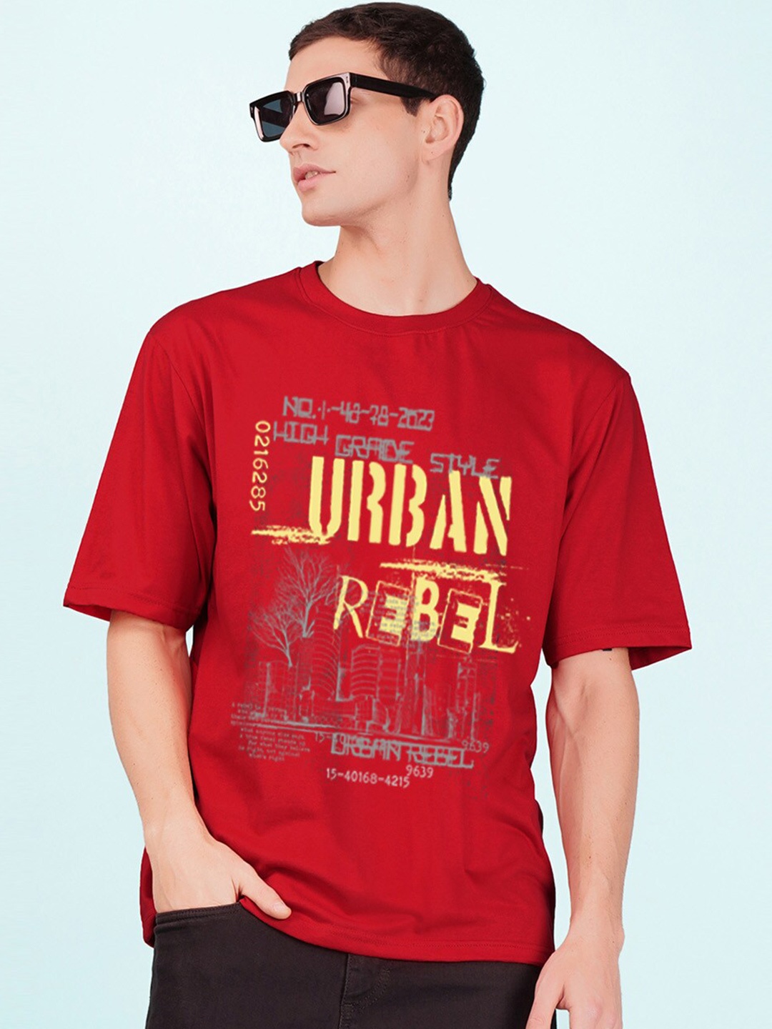 

NUSYL Typography Printed Drop-Shoulder Sleeves Loose T-shirt, Red
