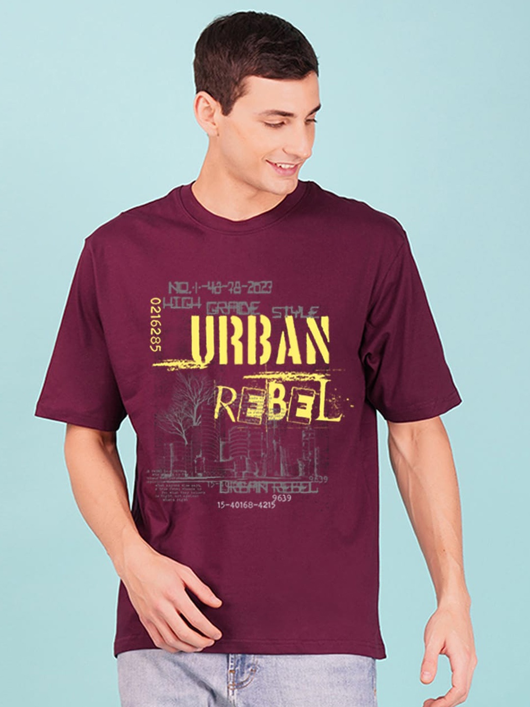 

NUSYL Typography Printed Drop-Shoulder Sleeves Oversized T-shirt, Maroon