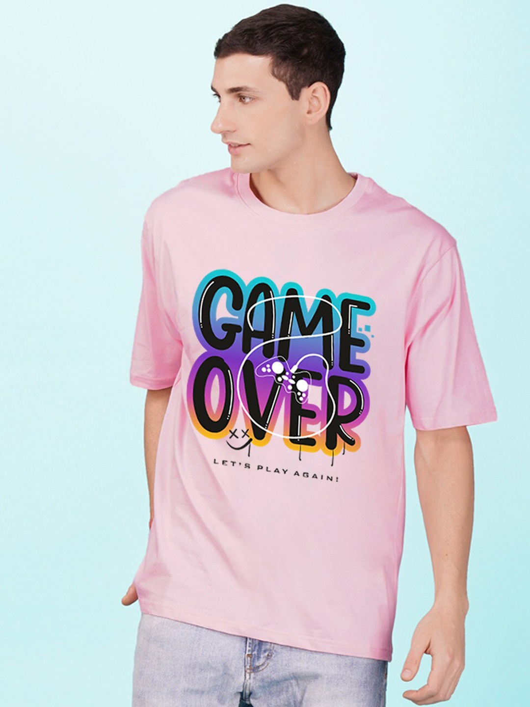 

NUSYL Typography Printed Drop Shoulder Oversized T-shirt, Pink