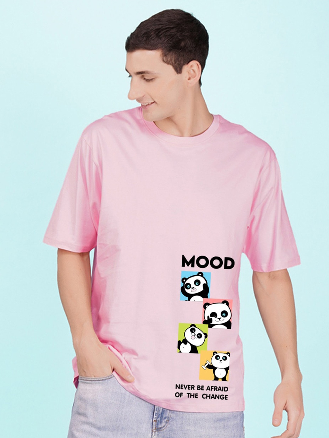 NUSYL Graphic Printed Drop Shoulder Sleeves Oversized T-shirt, Pink