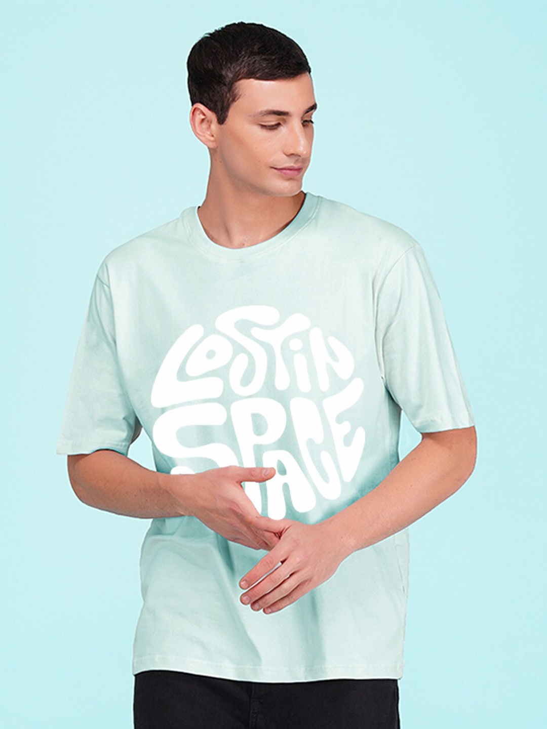 

NUSYL Typography Printed Oversized Fit T-shirt, Blue