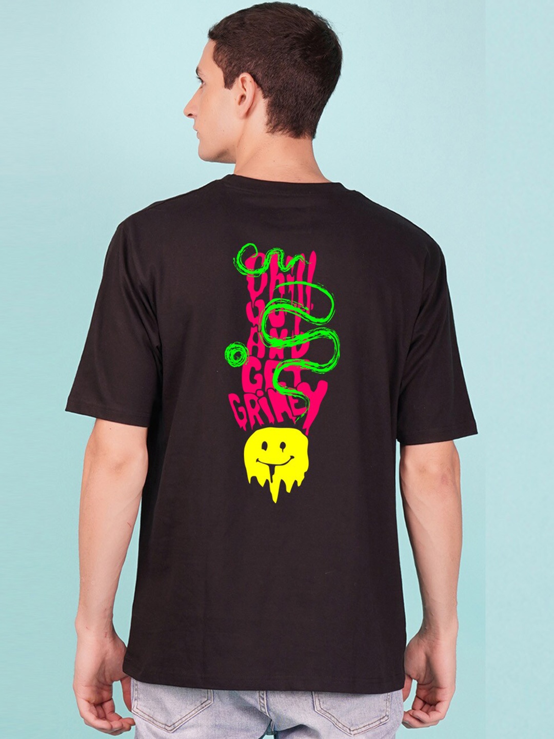 

NUSYL Typography Printed Round Neck Oversized T-shirt, Black