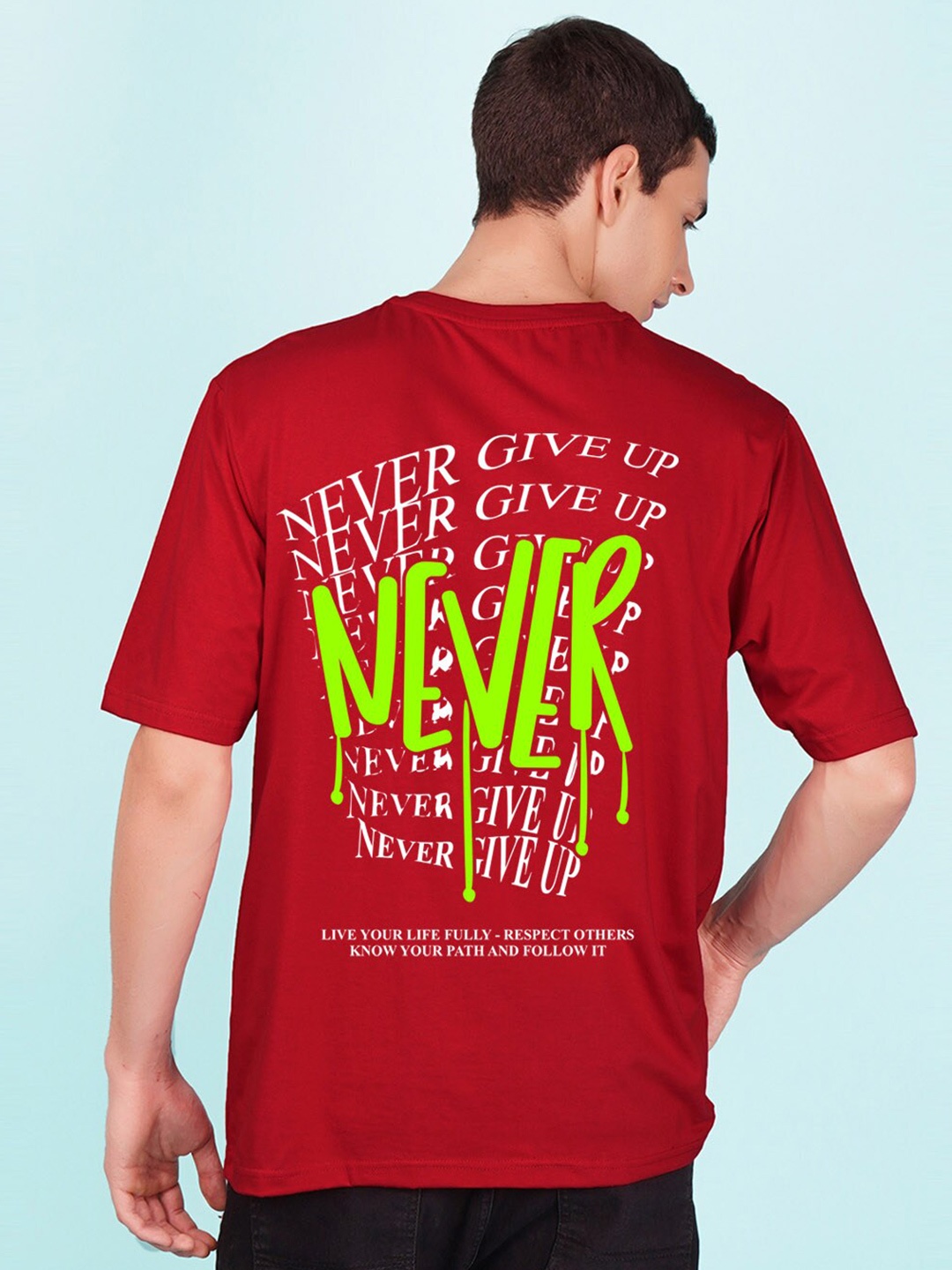 

NUSYL Typography Printed Drop-Shoulder Sleeves Oversized T-shirt, Red