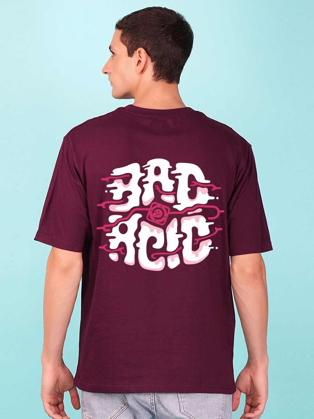 

NUSYL Men Typography Printed Oversized T-shirt, Maroon