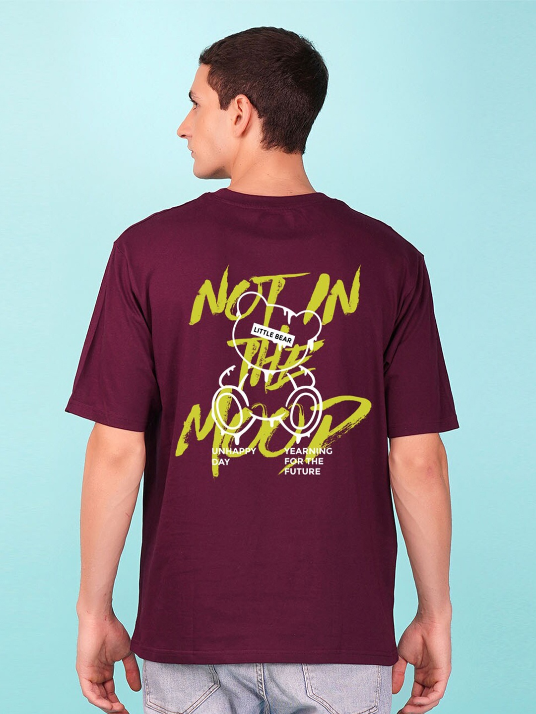 

NUSYL Typography Printed Drop-Shoulder Sleeves Oversized T-shirt, Maroon