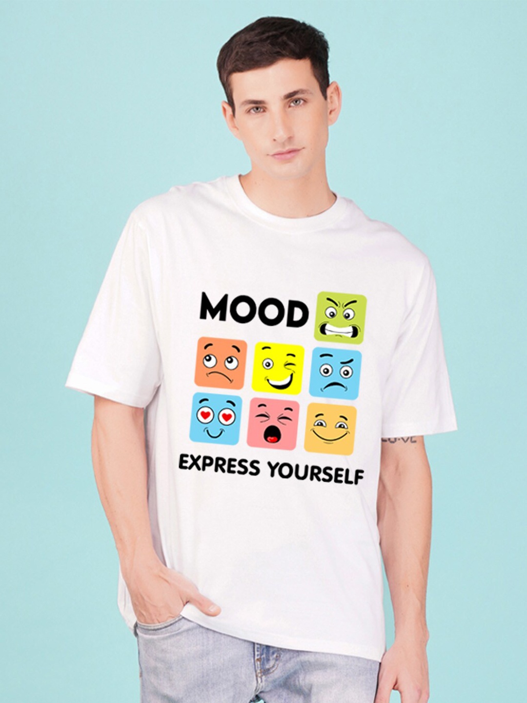

NUSYL Graphic Printed Drop Shoulder Sleeves Oversized T-shirt, White
