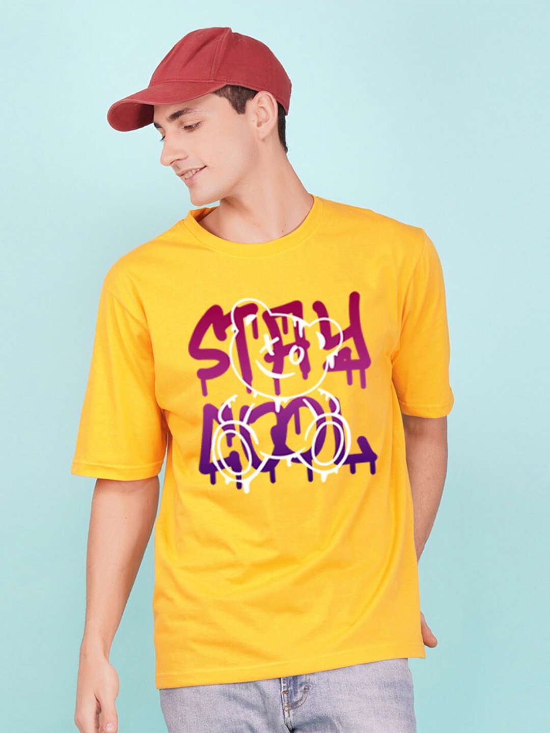 

NUSYL Typography Printed Oversized T-shirt, Yellow