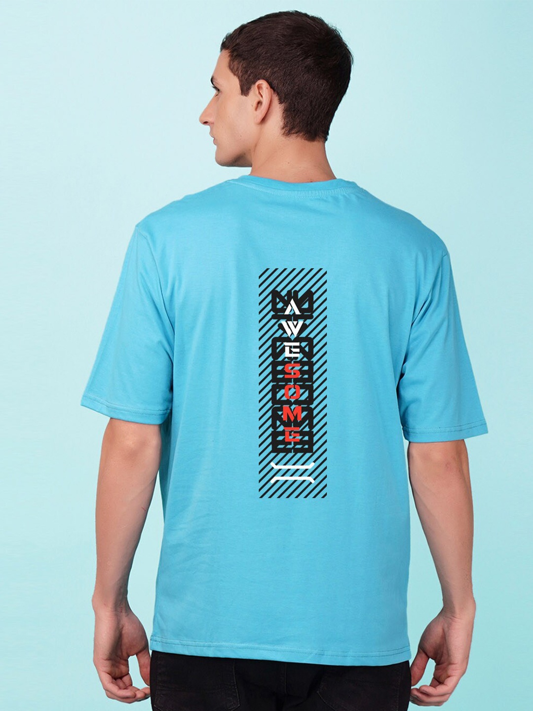 

NUSYL Men Typography Printed Oversized T-shirt, Blue