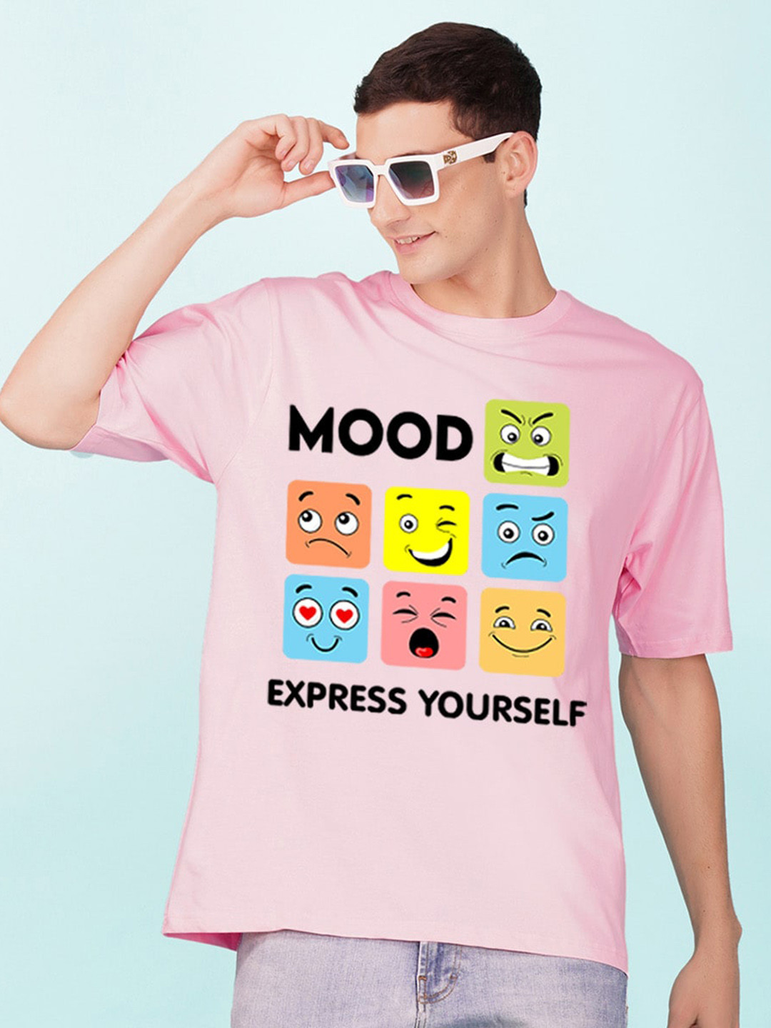 

NUSYL Typography Printed Drop-Shoulder Sleeves Oversized Casual Cotton T-shirt, Pink