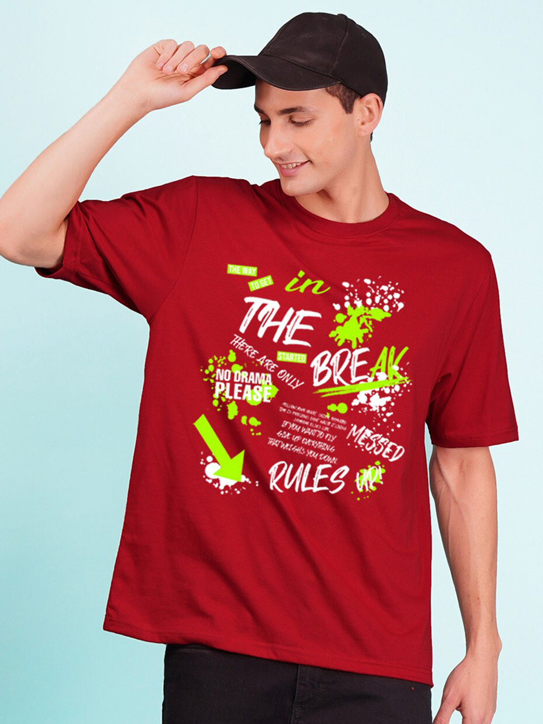 

NUSYL Typography Printed Oversized T-shirt, Red