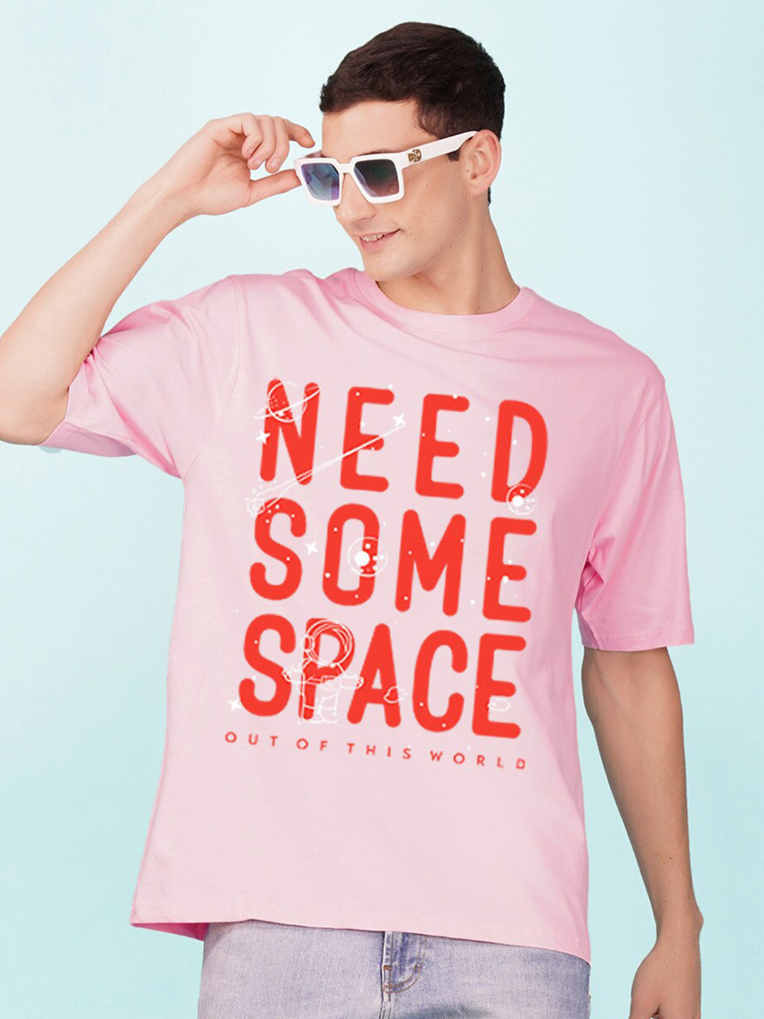 

NUSYL Typography Printed Oversized Fit T-shirt, Pink
