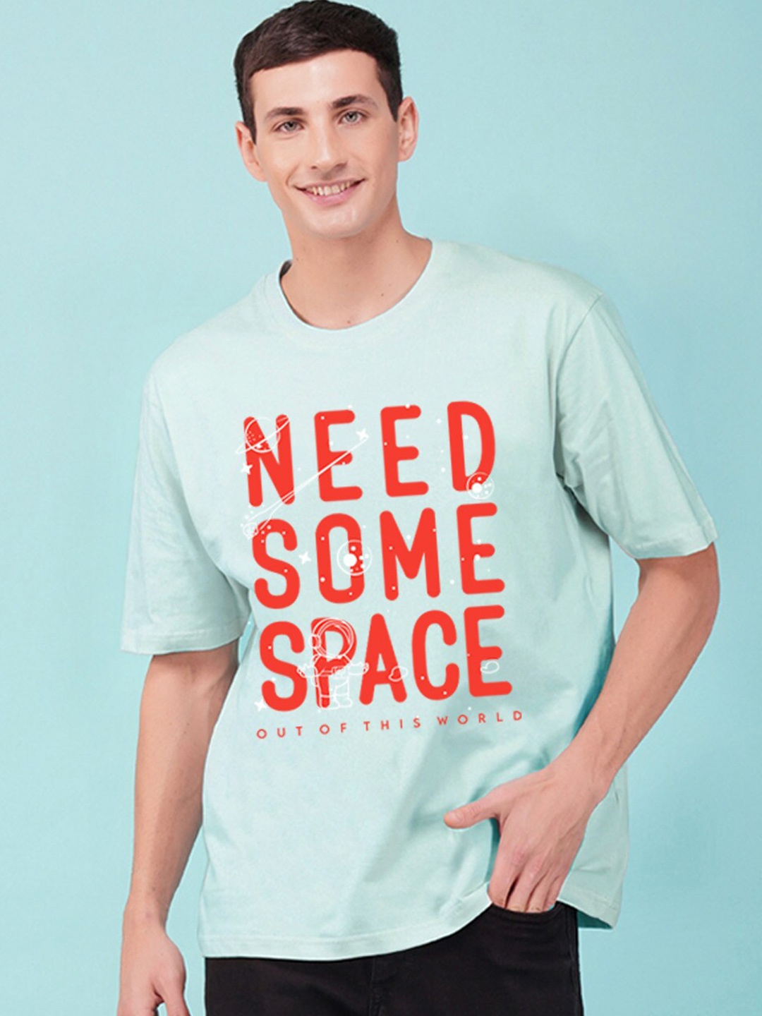 

NUSYL Typography Printed Drop Shoulder Oversized T-shirt, Sea green